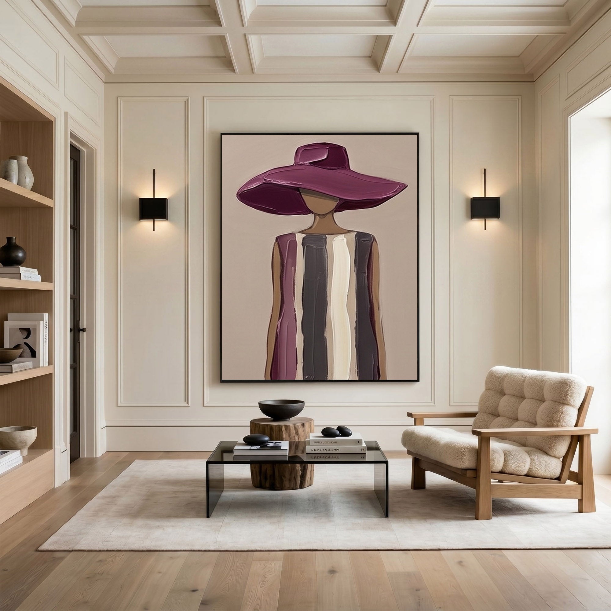 Large Modern Woman Portrait Wall Art Abstract Oil Painting Cowgirl Cowboy Vintage Americana Art Western Hat Fashion Figure Contemporary Decor
