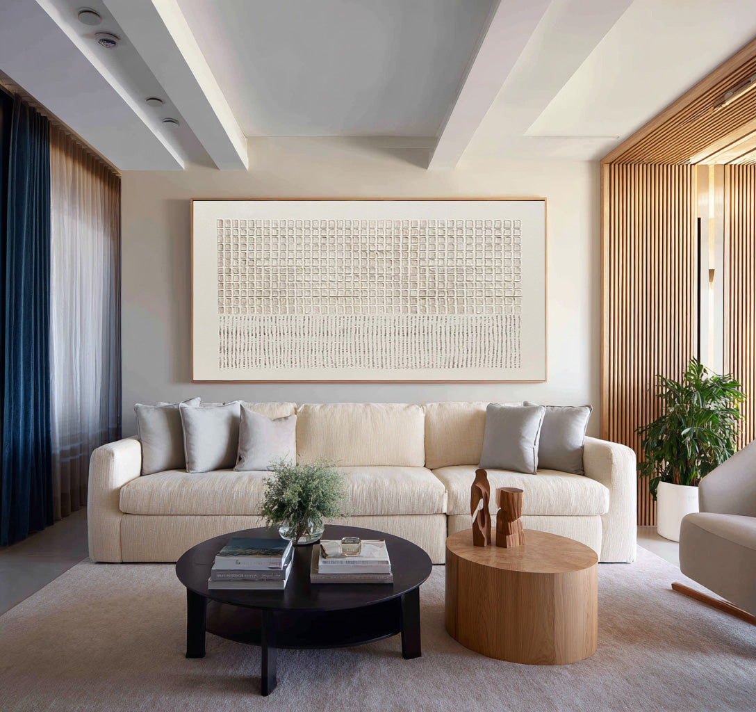 Large Architectural Pattern Textured Canvas Art Contemporary Neutral Wall Decor | ArtvistaGallery