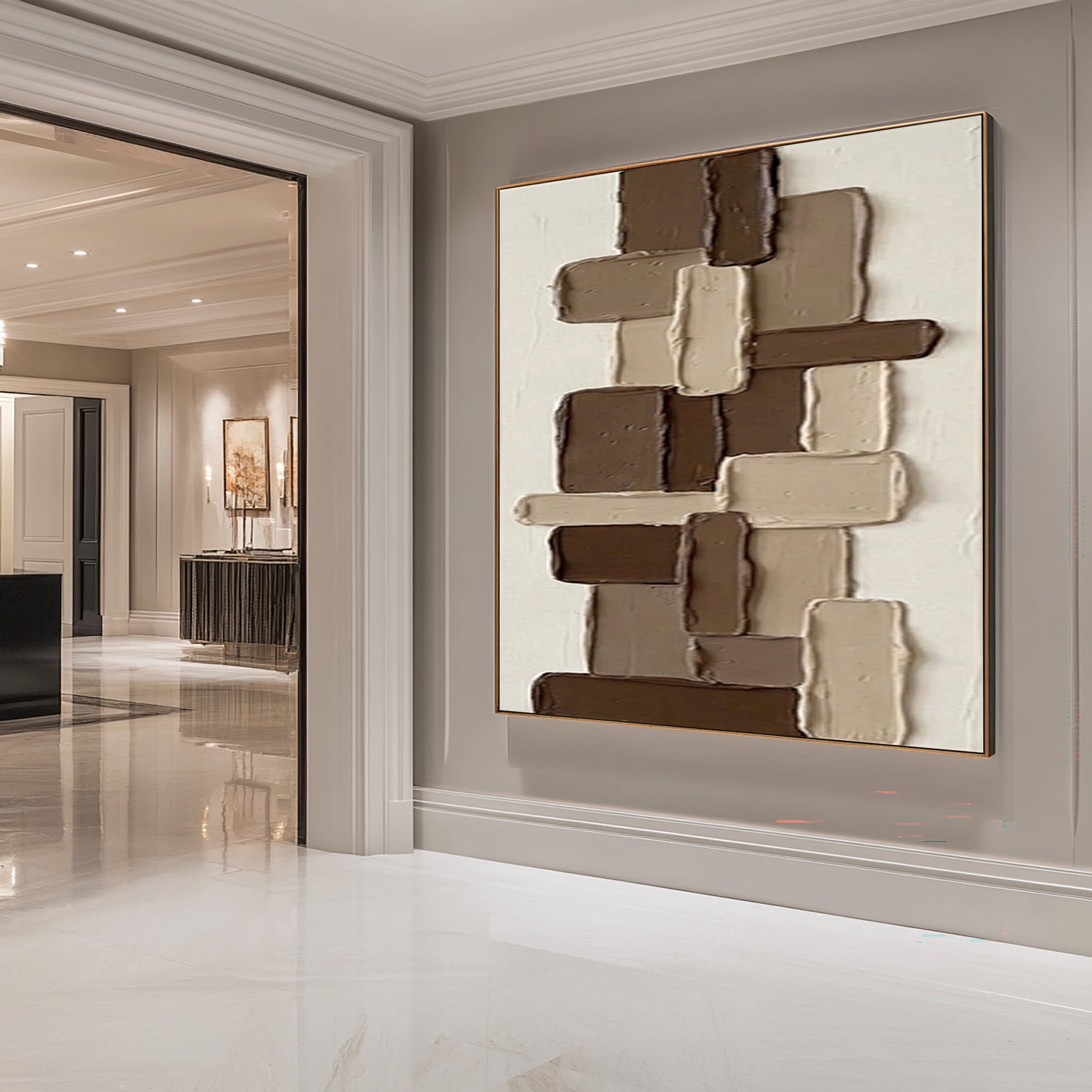 Large Brown Geometric Textured Wall Art Hand Painted Abstract Canvas