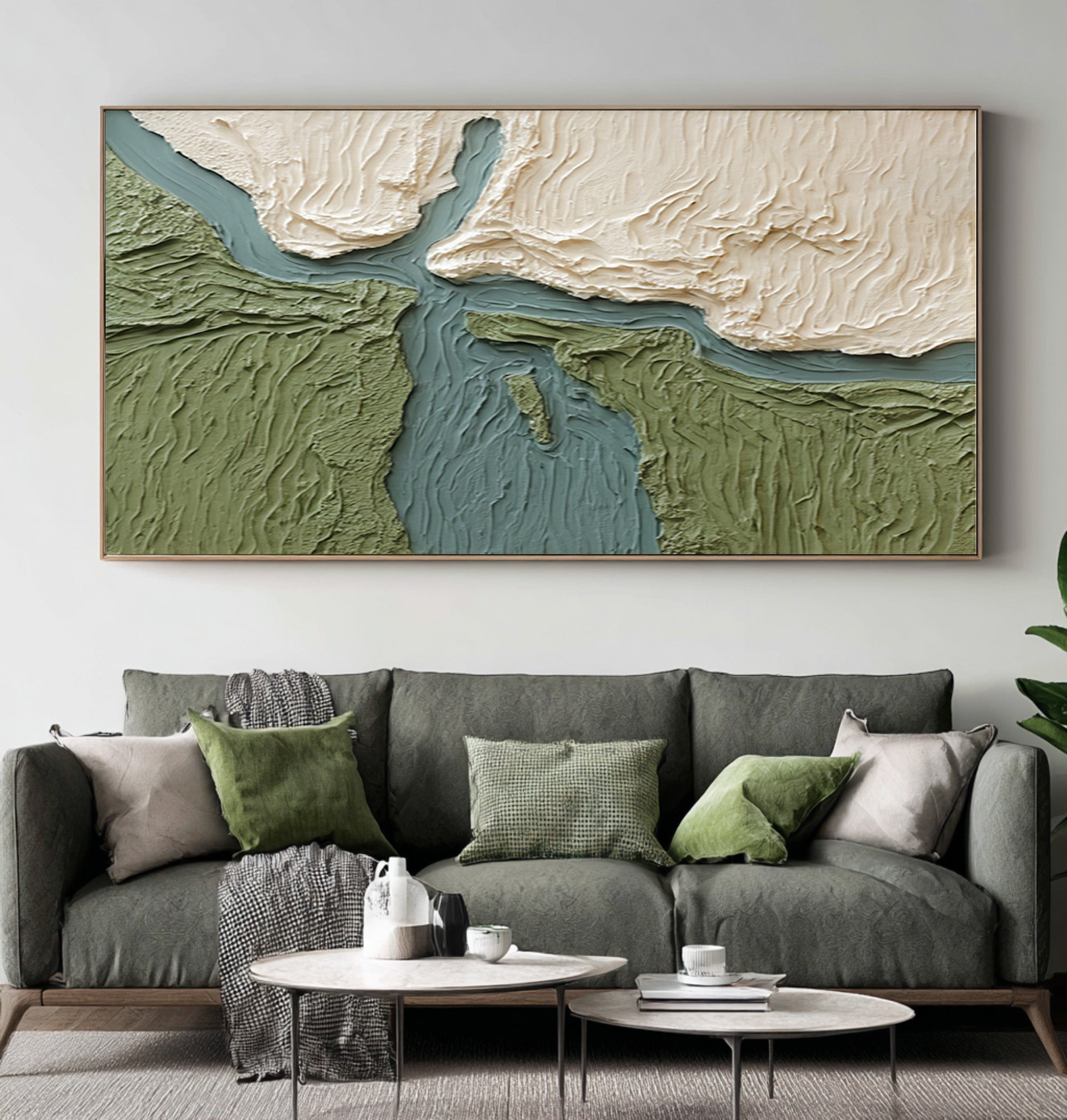 Large Contemporary Abstract Oil Painting, Green Textured Landscape Art for Interior | ArtvistaGallery #WAB 026