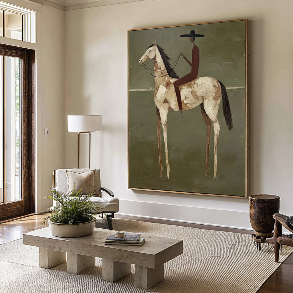 Large Abstract Horse Rider Painting Contemporary Figurative Wall Art 