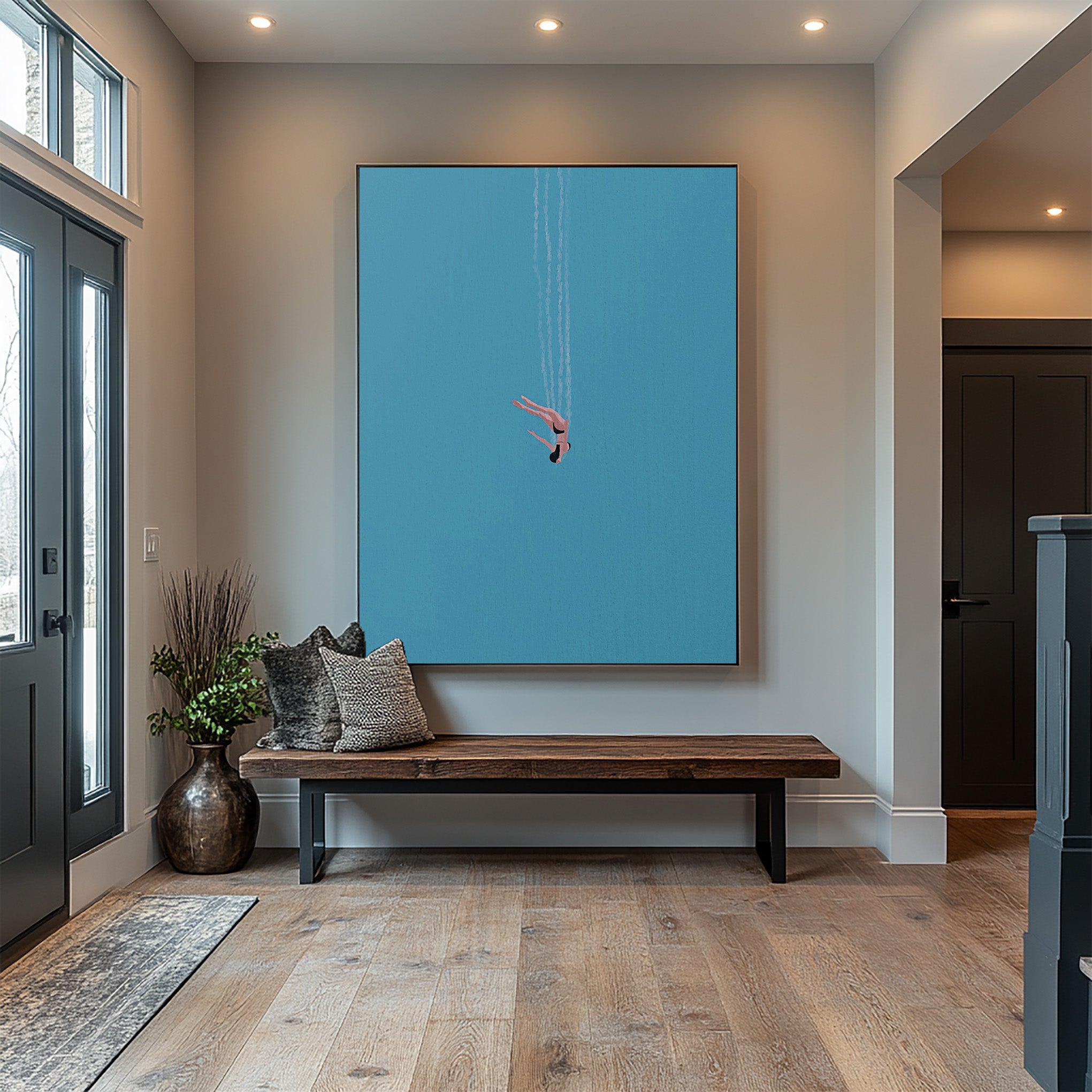Serene Blue Wall Art Minimalist Diving Painting #WG 095