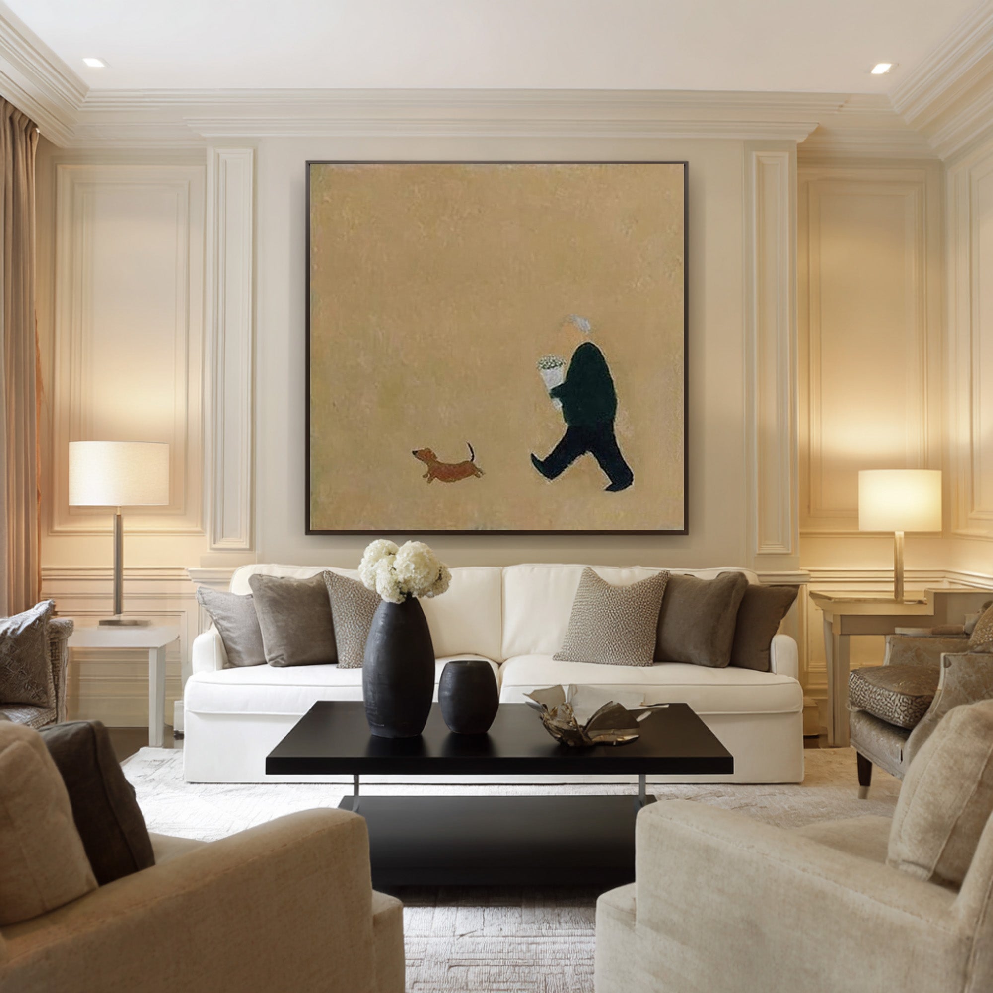 Large Abstract Oil Painting Minimalist Figure Art, Warm Modern Wall Art for Living Room | ArtvistaGallery #WAB 014
