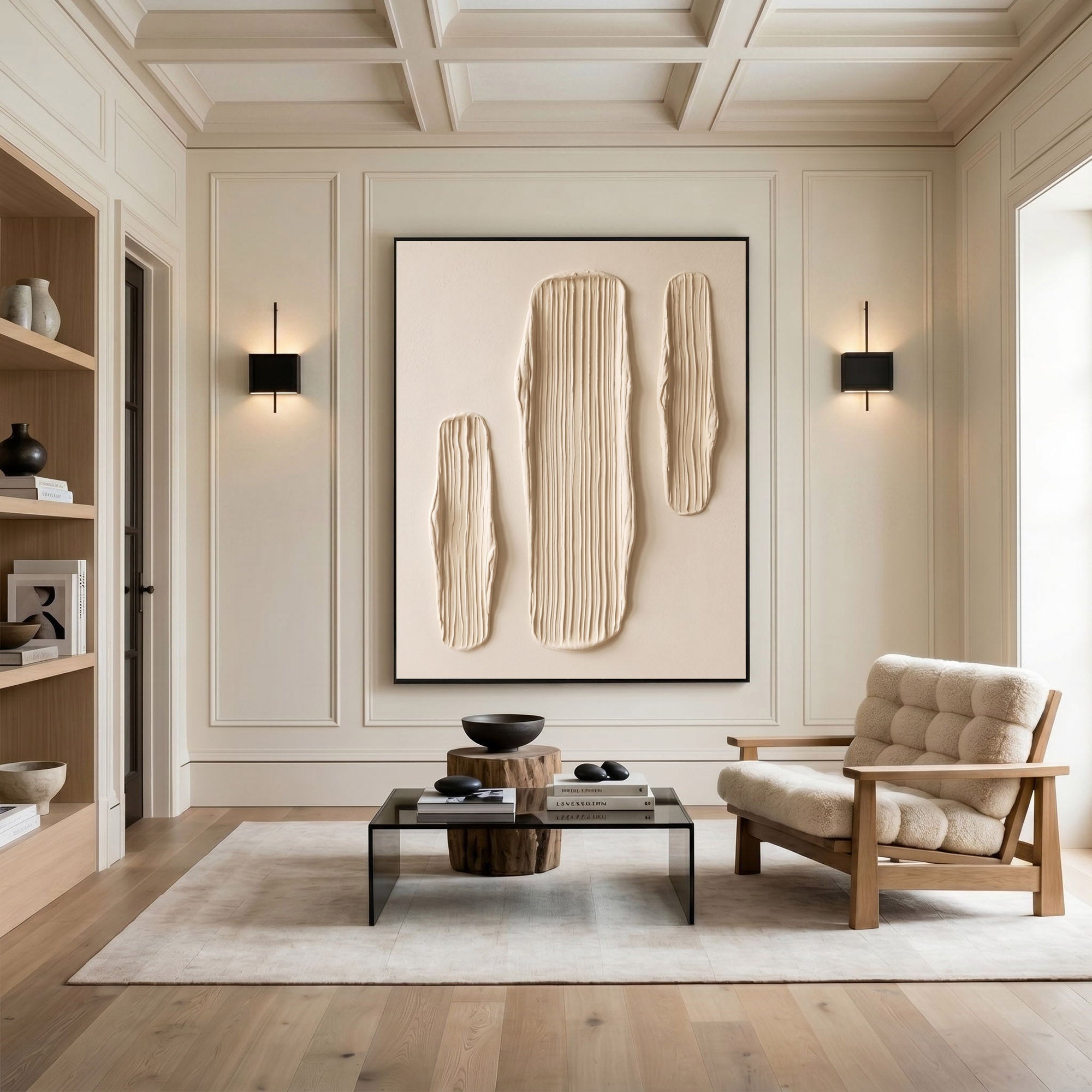 Large Textured Wall Art Abstract Plaster Painting Minimalist Neutral Modern Contemporary Interior Decor