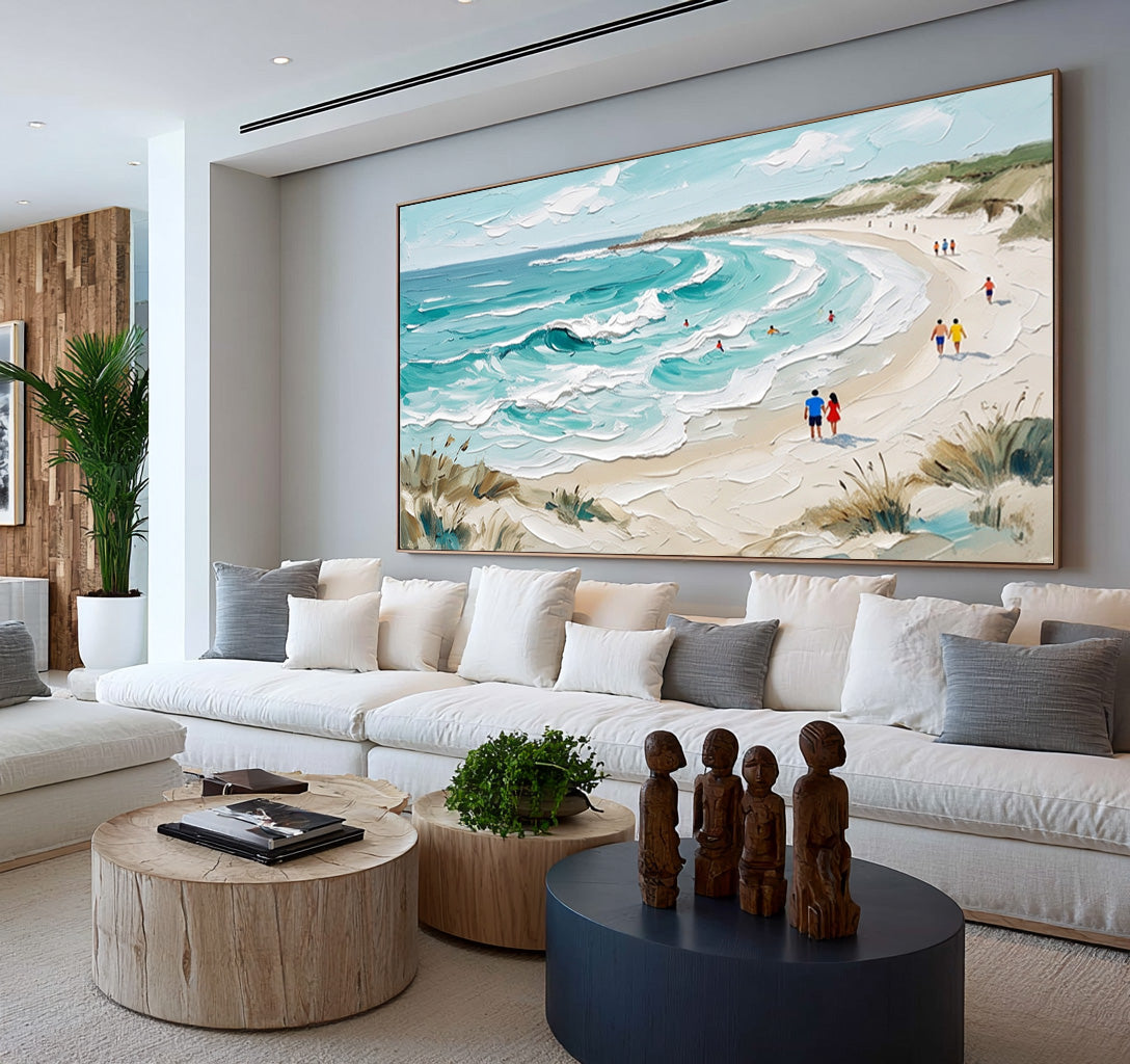 Turquoise Ocean Waves White Surf Textured Coastal Wall Art Painting