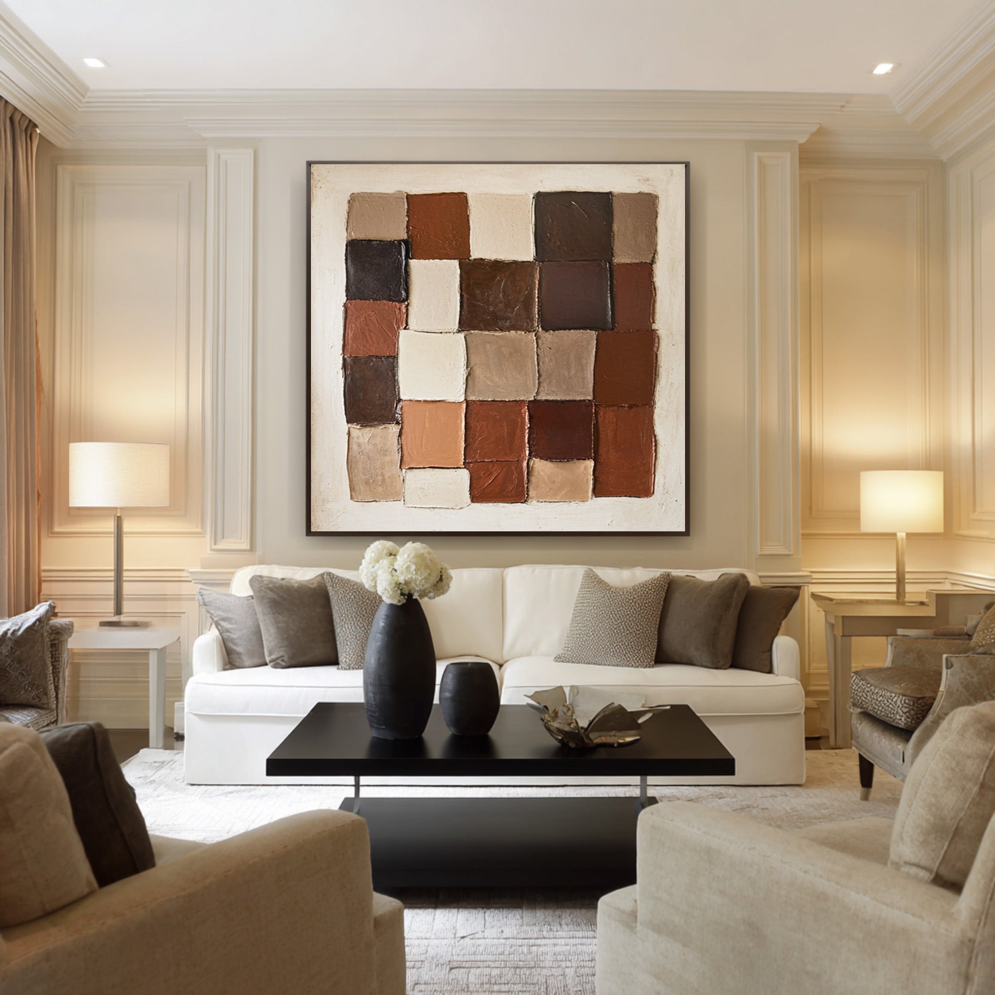 Large Contemporary Abstract Oil Painting, Earth Tone Geometric Art for Modern Interior | ArtvistaGallery #WAB 008
