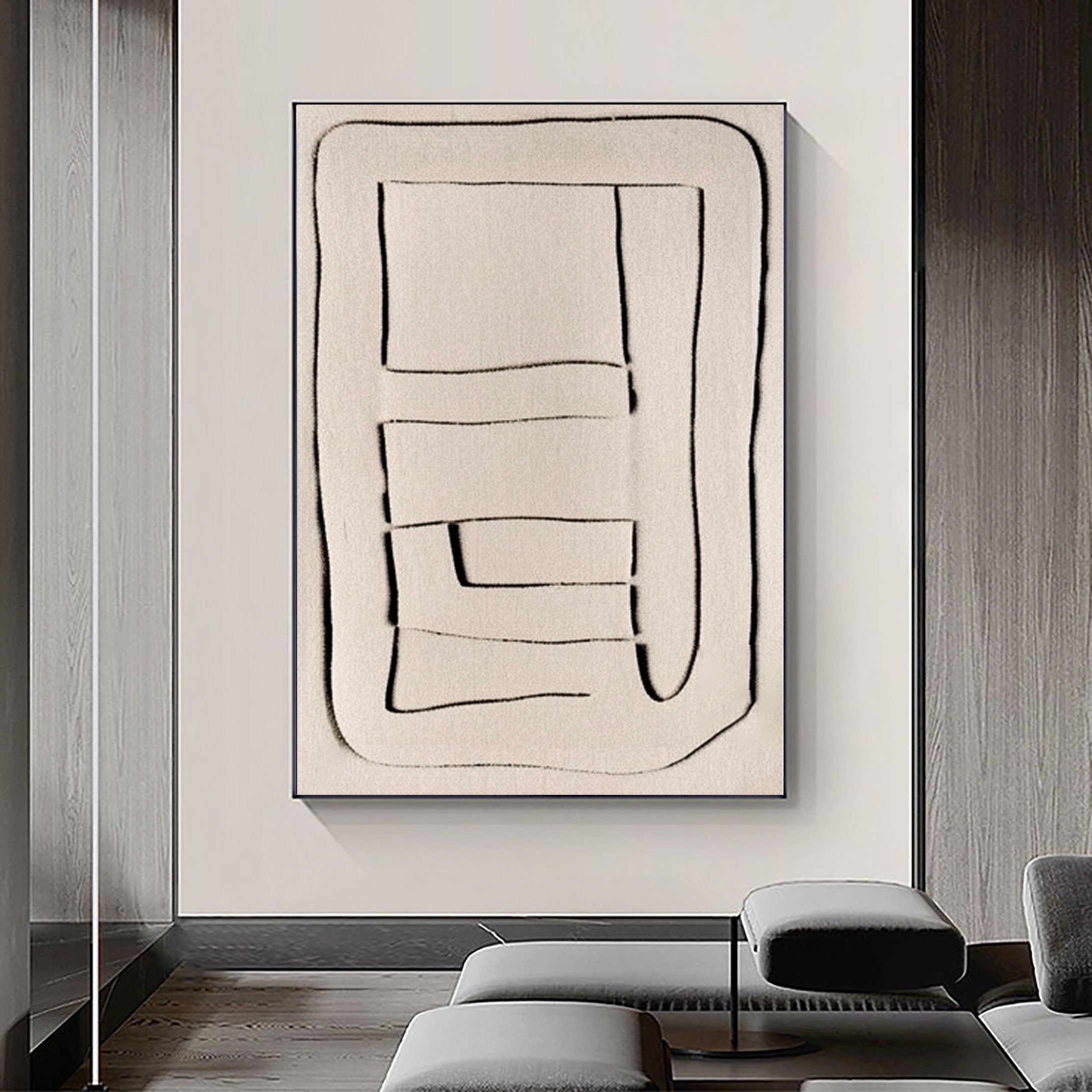 Beige & Brown Abstract Painting #LL 034