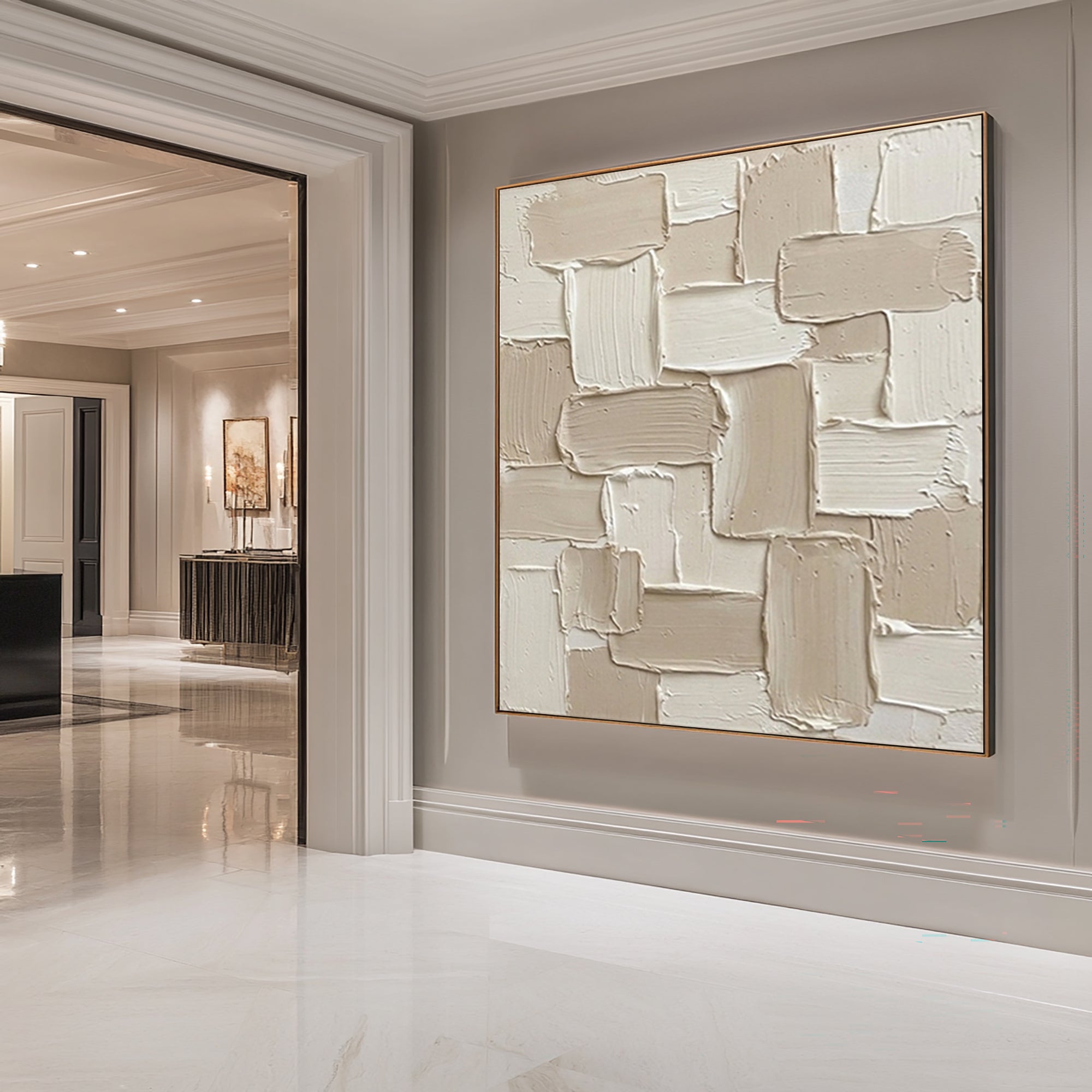 Large Geometric Patch Relief Wall Art Contemporary Neutral Textured Canvas Painting