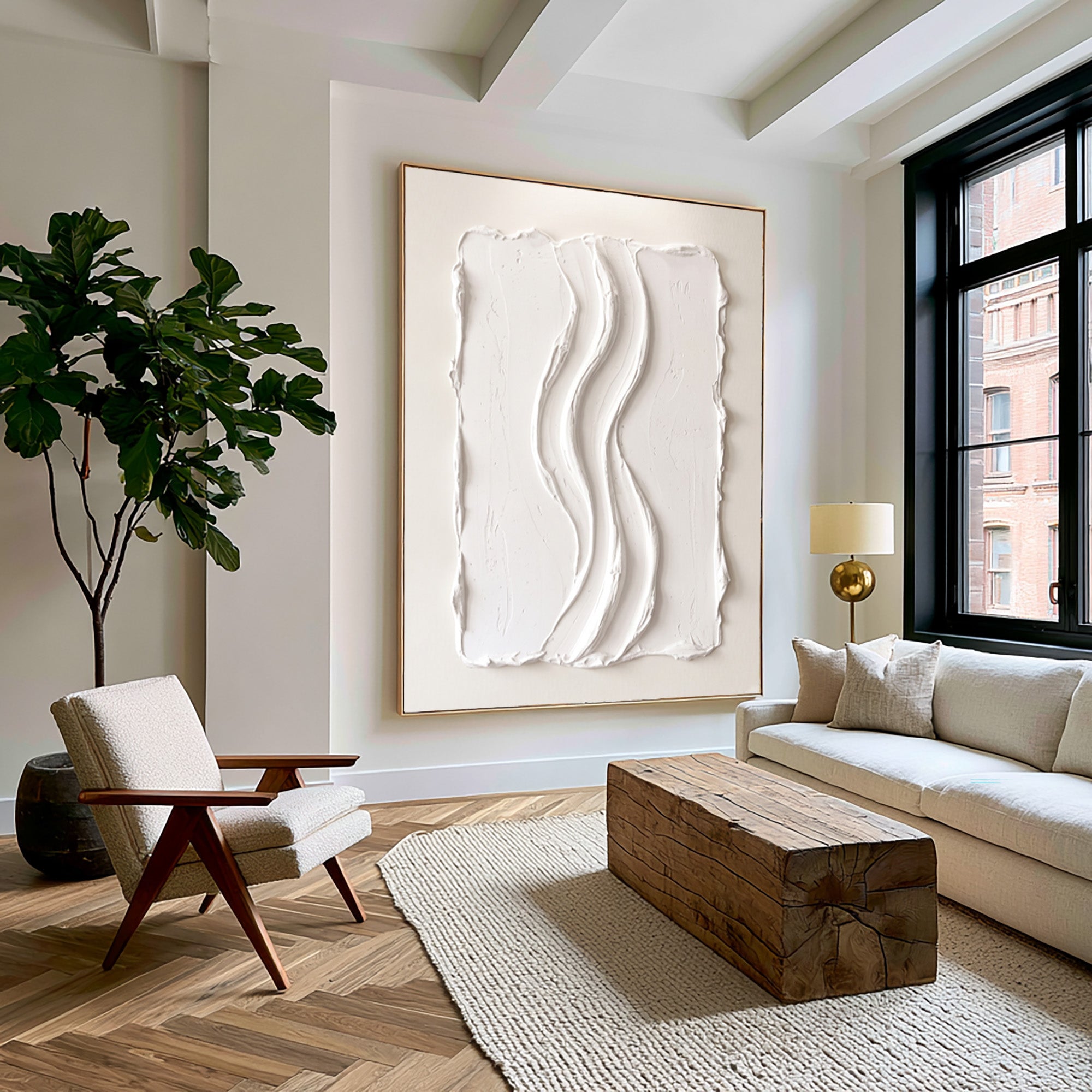 Large Architectural White Textured Wall Art Abstract Oil Painting Modern Minimalist Luxury Interior Artwork