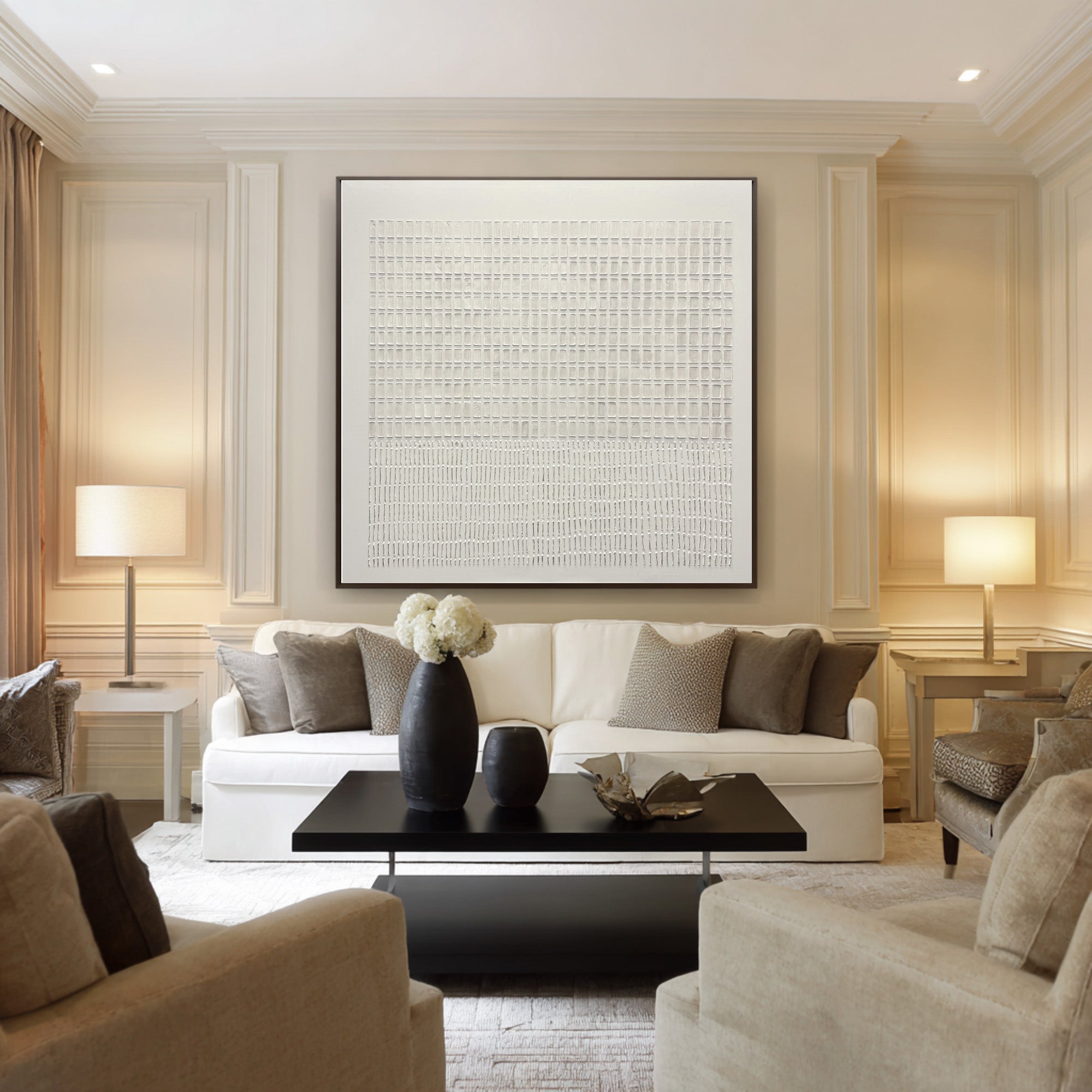 Large Abstract Oil Painting Beige Texture, Minimal Statement Wall Art for Hallway #WAB 017