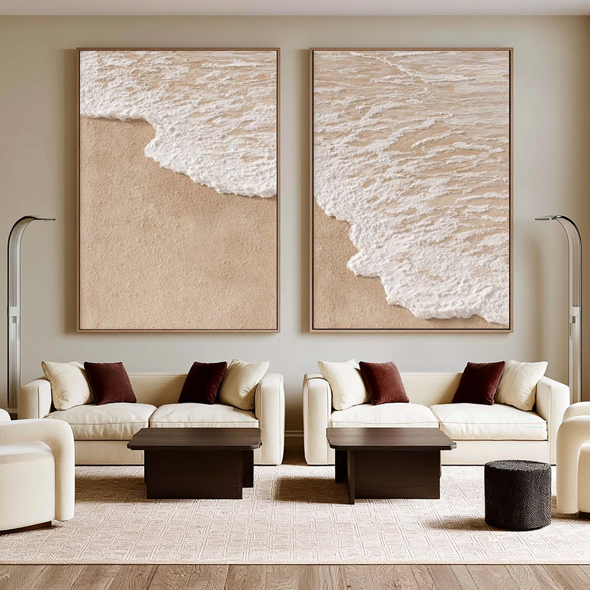 Where The Tide Meets The Shore Diptych Coastal Wall Art Textured Ocean Wave Painting Beach House Decor