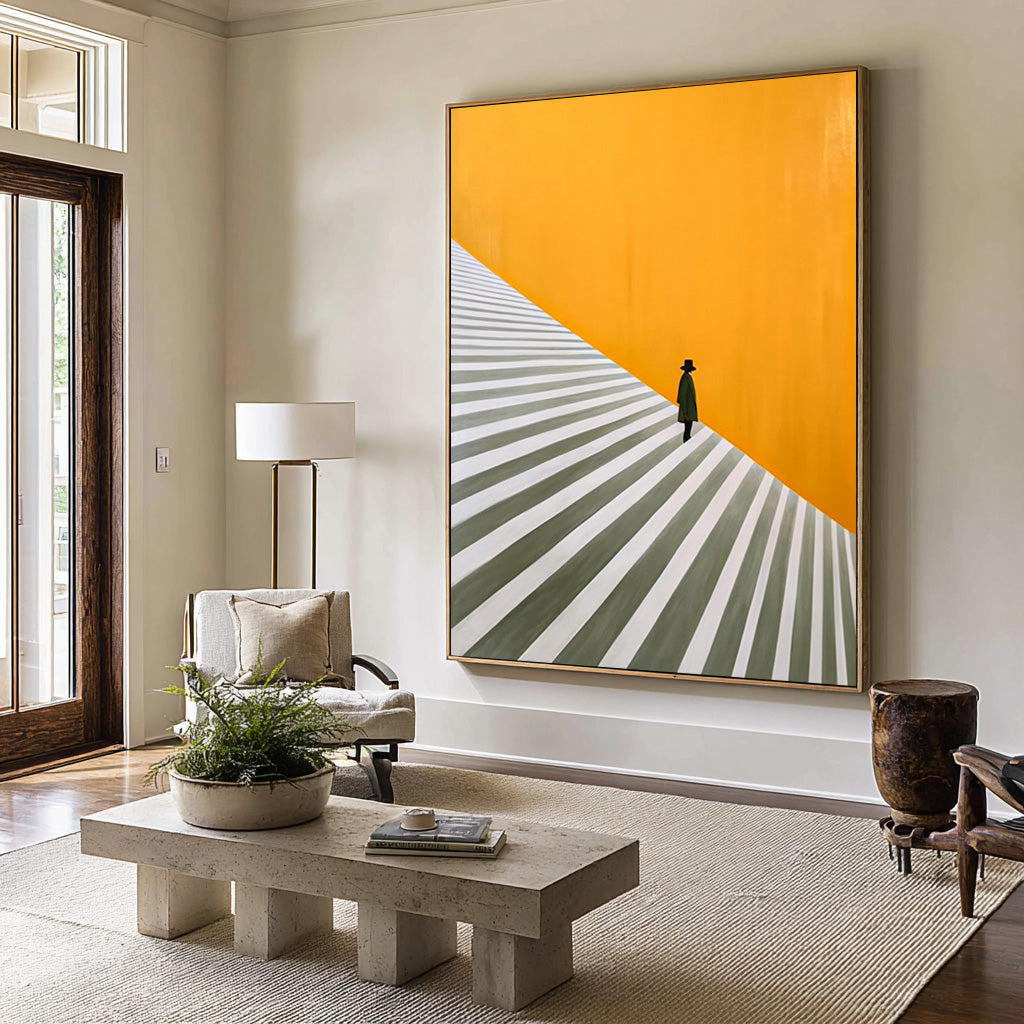Large Abstract Oil Painting Figure Staircase, Modern Minimal Wall Art for Hallway | ArtvistaGallery #WAB 013