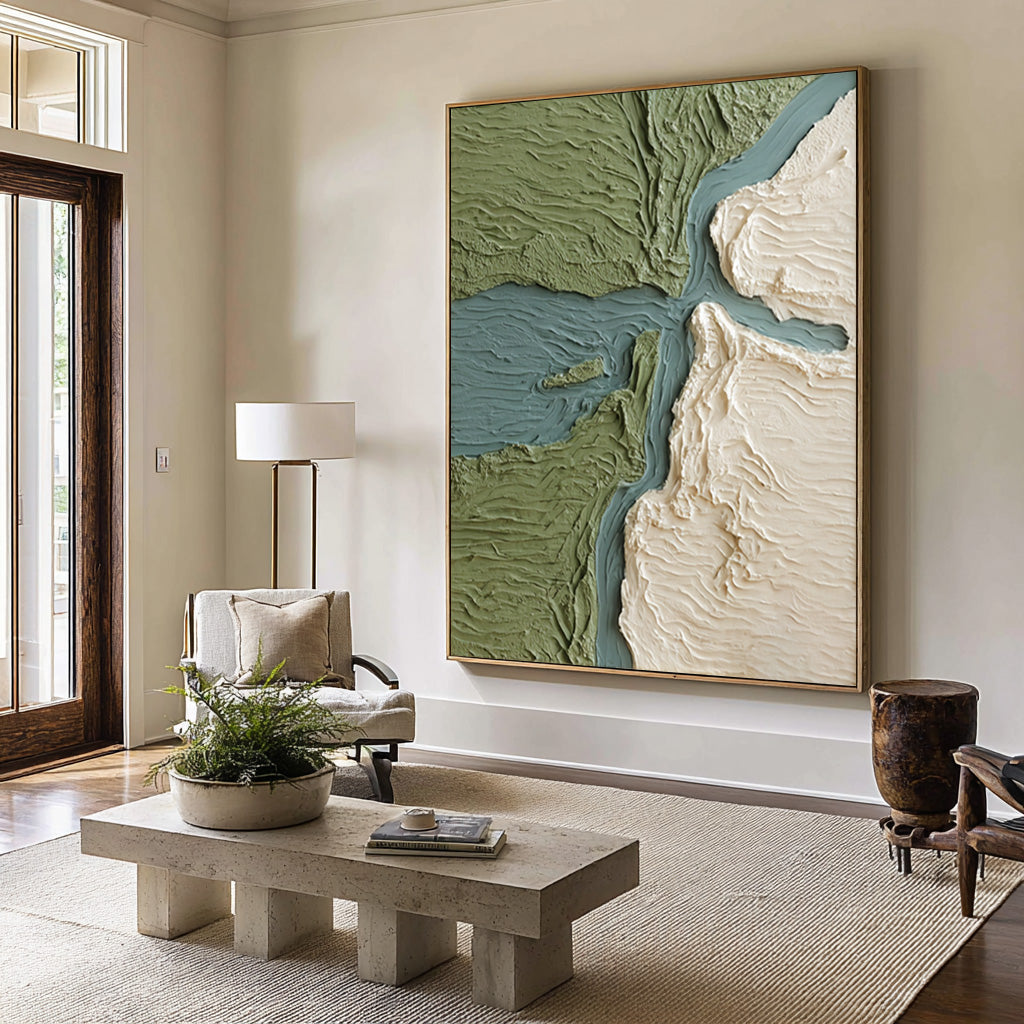 Large Abstract Oil Painting Green Minimal Landscape, Textured Art for Modern Interior | ArtvistaGallery #WAB 029