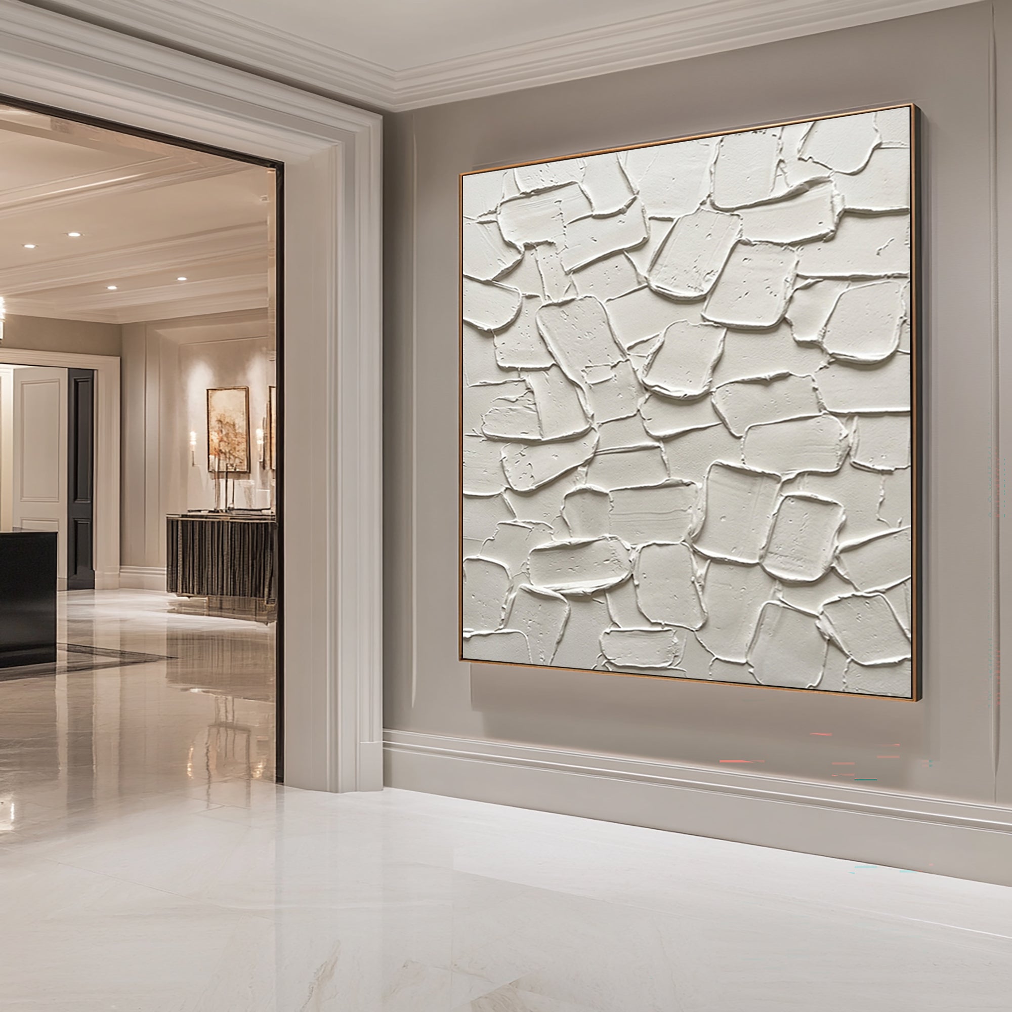 Large Organic Plaster Composition Wall Art Contemporary Neutral Textured Painting 