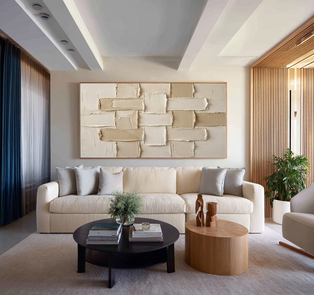 Large Textured Abstract Wall Art Neutral Geometric Canvas Painting | ArtvistaGallery