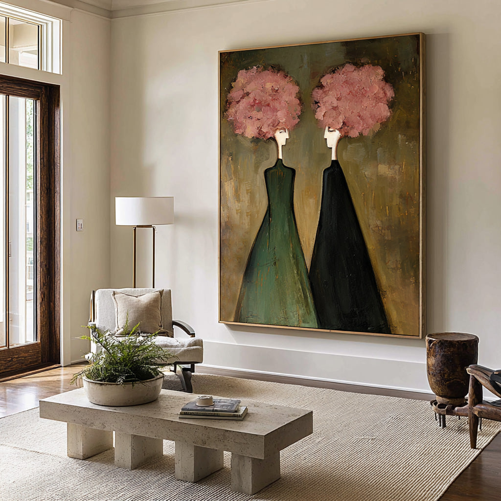 Large Modern Figurative Oil Painting on Canvas – Elegant Pink Portrait Wall Art Decor #WAB 033