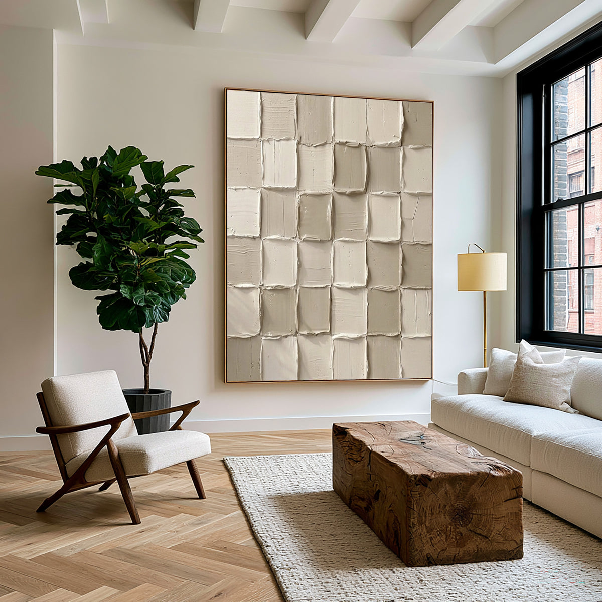 Fragments Finding Their Rhythm Large Textured Ivory Abstract Wall Art Modular Relief Artwork