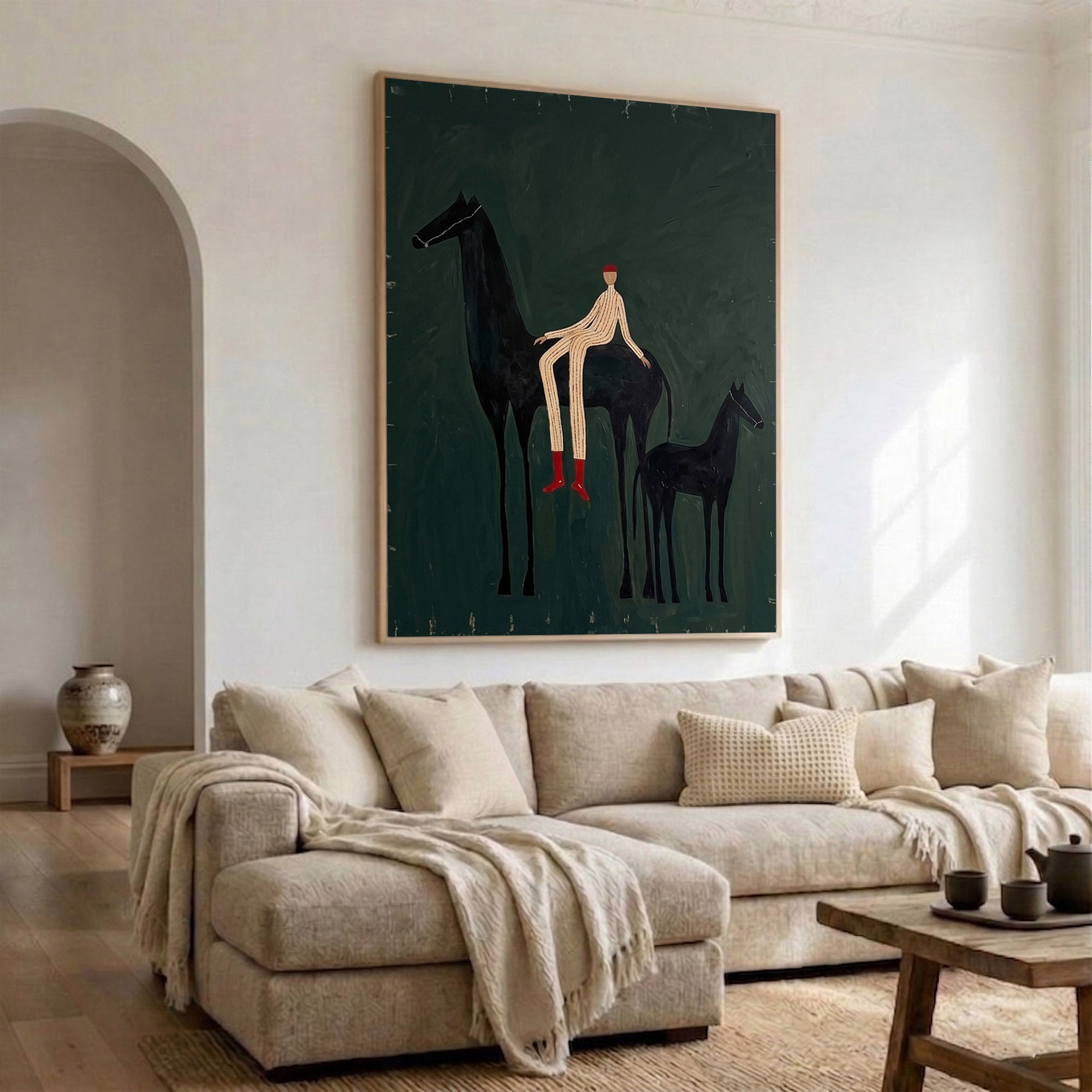 Large Cowboy Horse Wall Art Modern Western Horse Painting with Foal