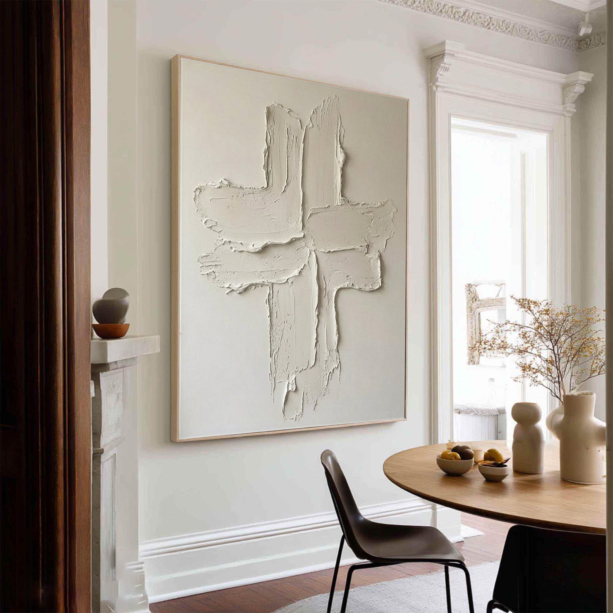 Large Minimalist Cross Texture Oil Painting for Modern Neutral Interiors