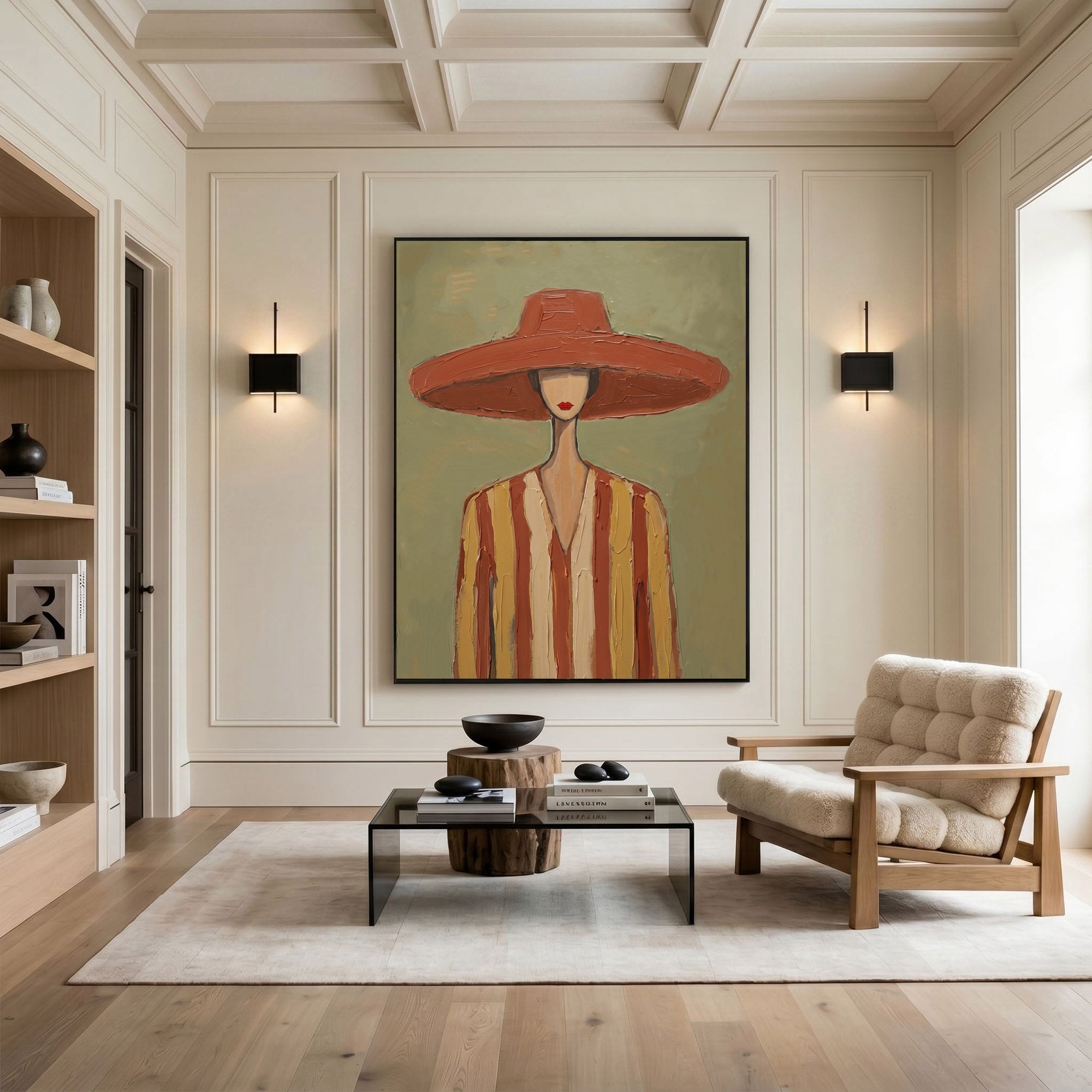 Large Vintage Americana Cowboy Woman Wall Art Western Fashion Portrait Oil Painting Rustic Contemporary Decor