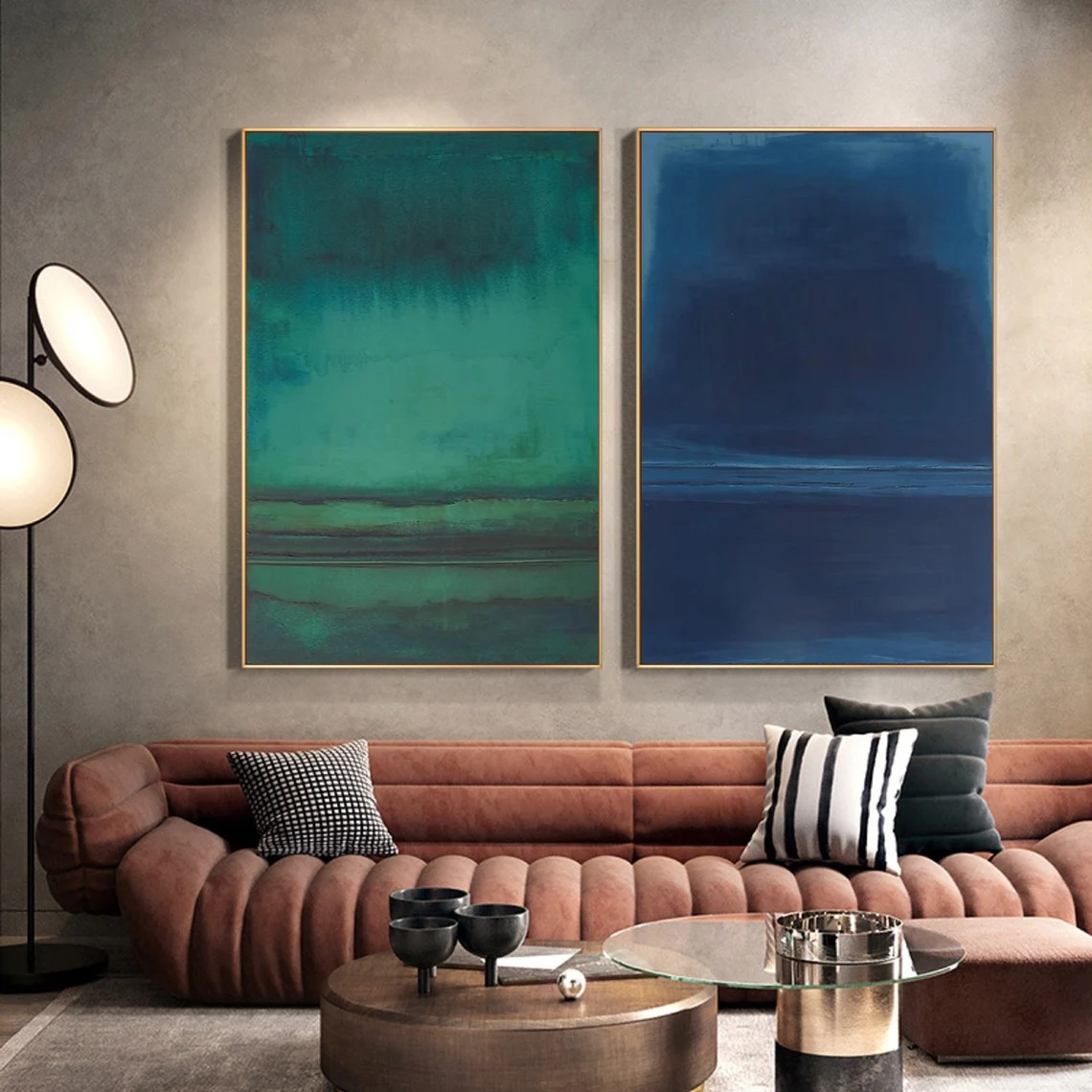 Calming Blue & Green Serene Art Set Of 2, Minimalist Wall Art #BGA 088