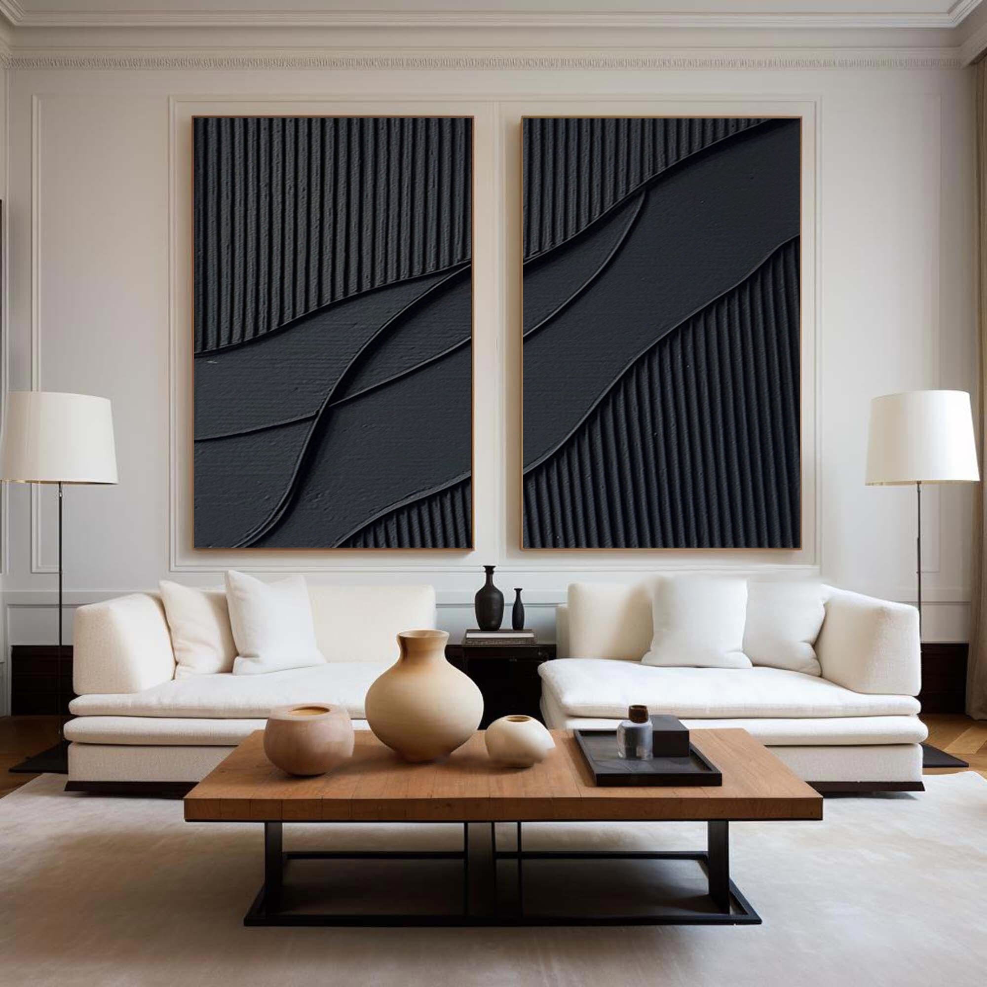 Black Abstract Painting SET OF 2 #CXA 007