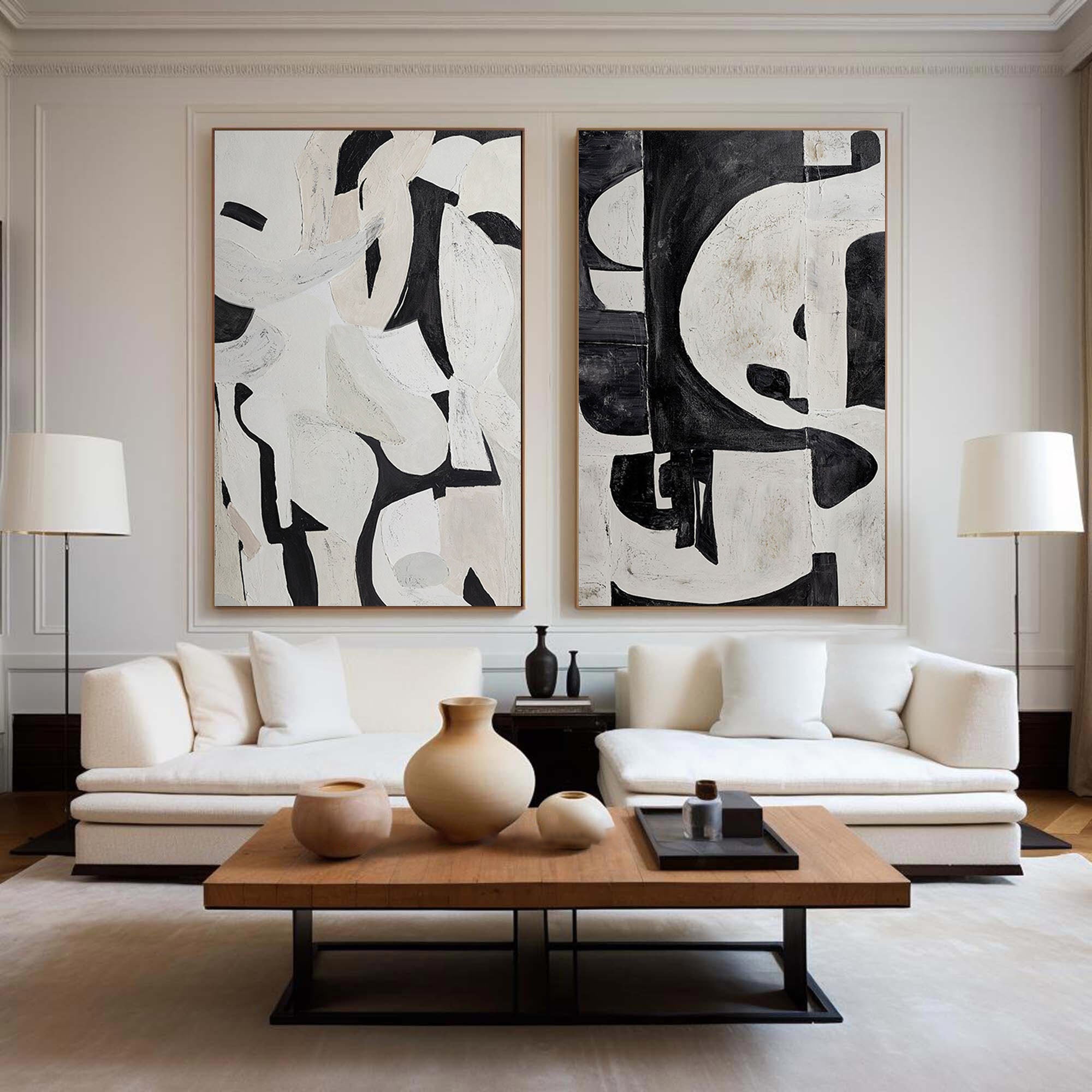 Black & White Abstract  Painting  SET OF 2 #LL 009