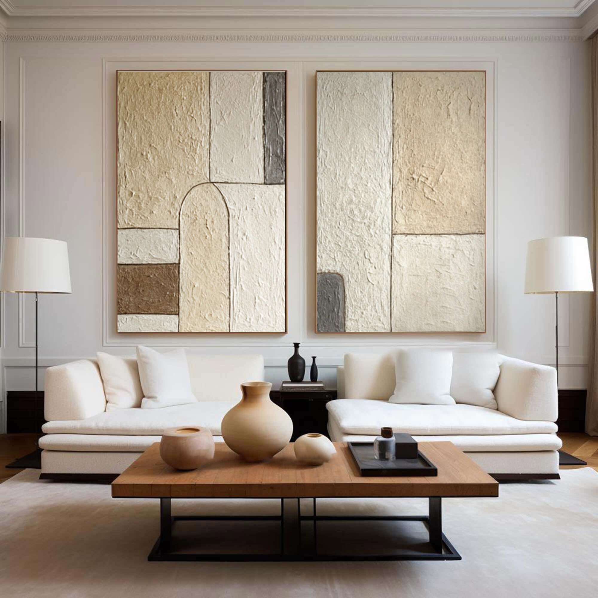 Neutral Abstract Art Set Modern Living Room Decor #WG 047