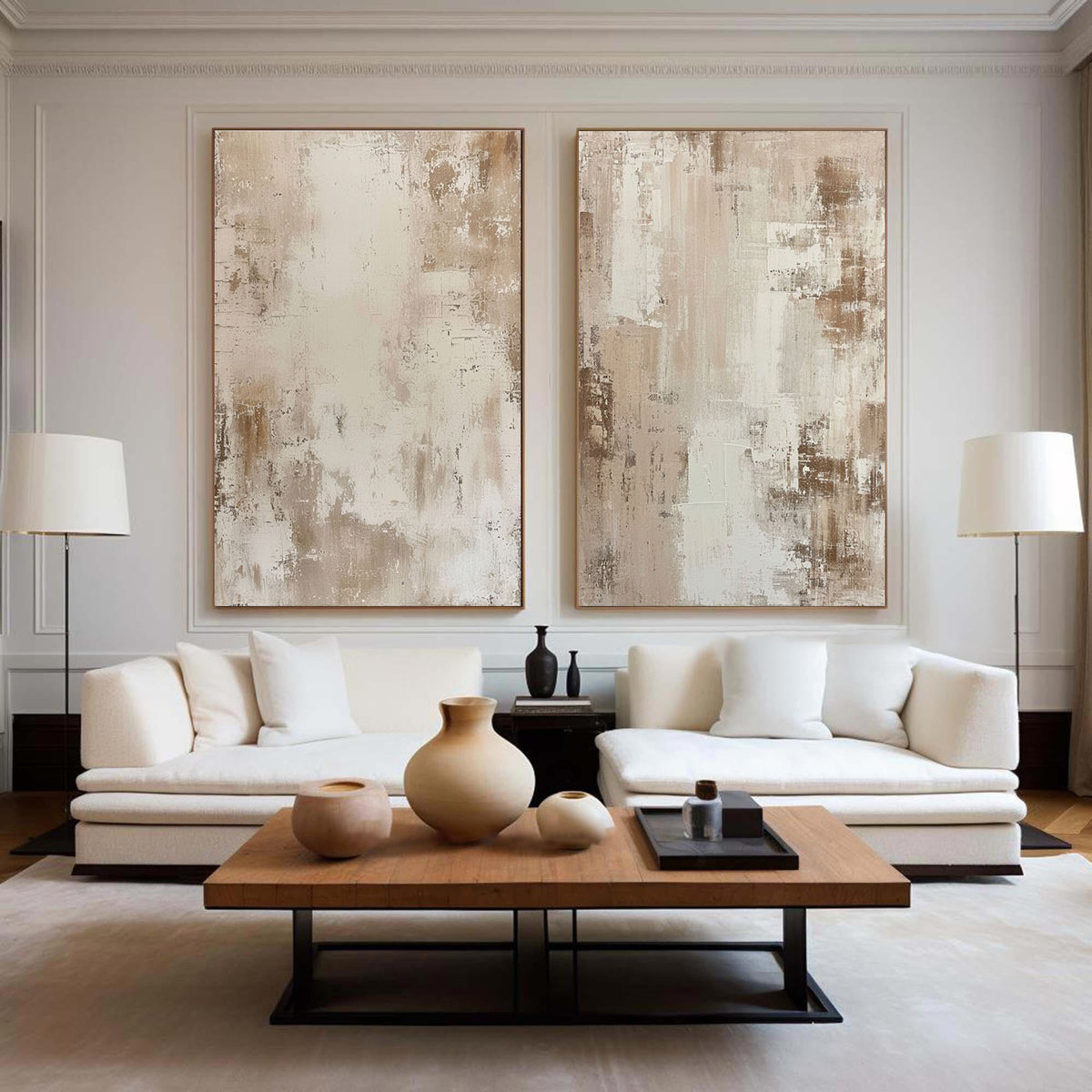 Large Beige Minimalist Wabi Sabi Abstract Wall Art Set