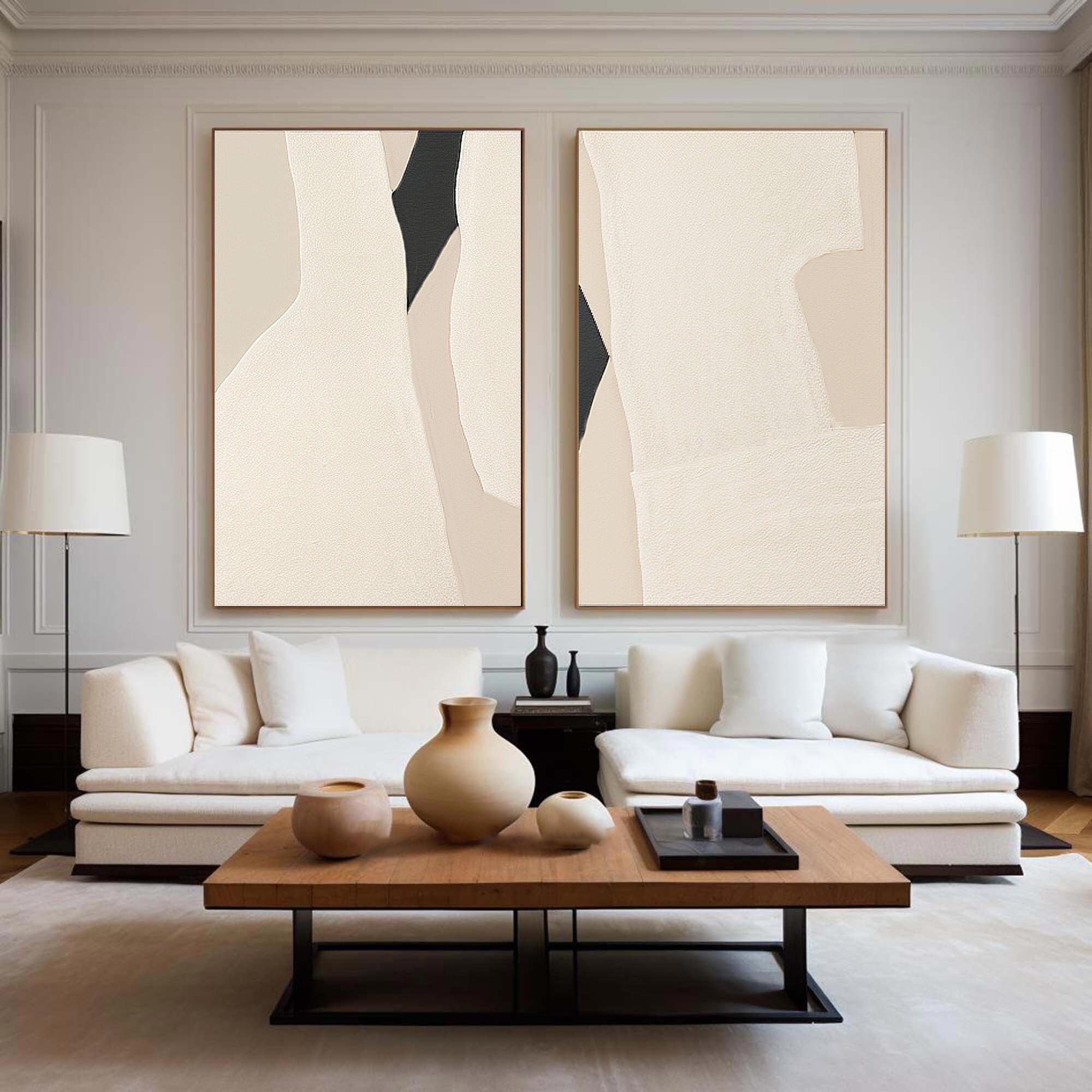 Beige & Brown Abstract Painting SET OF 2 #LL 004