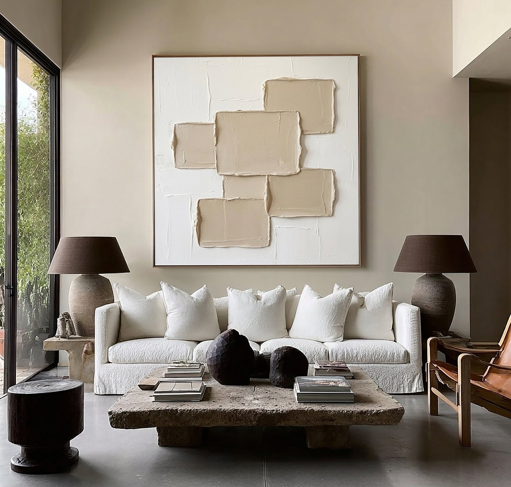 Large Neutral Geometric Textured Wall Art Hand Painted Abstract Canvas 