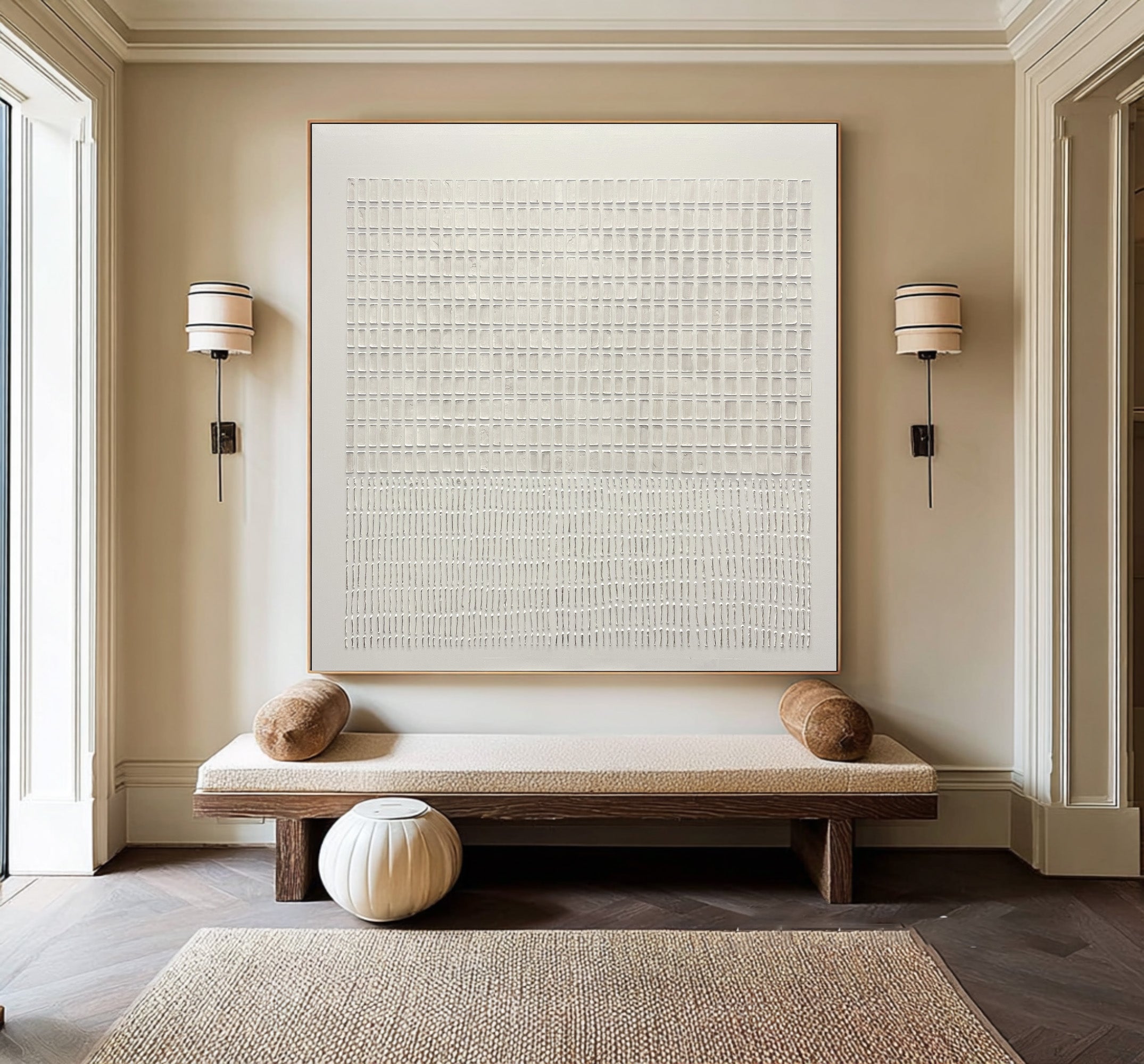 Large Abstract Oil Painting Beige Texture, Minimal Statement Wall Art for Hallway #WAB 017