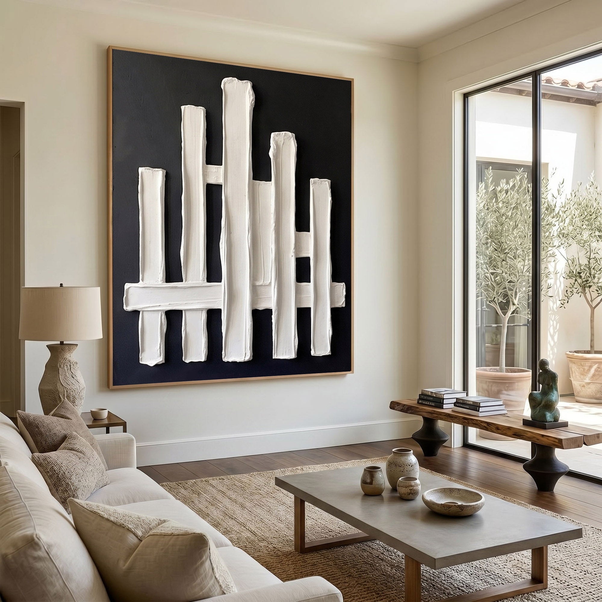 Large Textured Wall Art Abstract Plaster Painting Modern Architectural Minimalist Neutral Contemporary Decor
