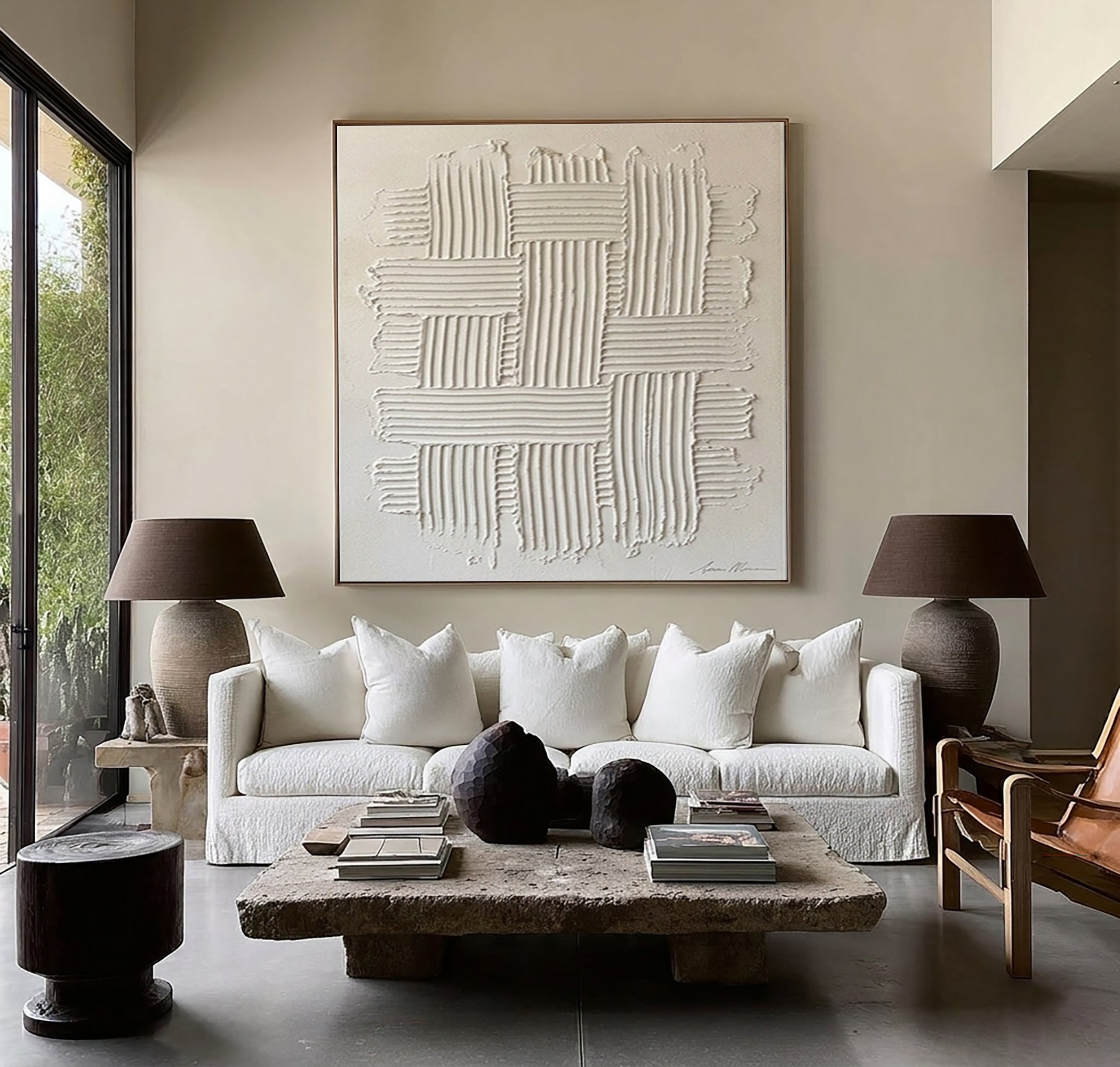 Large Neutral Textured Canvas Art Hand Painted Contemporary Wall Decor