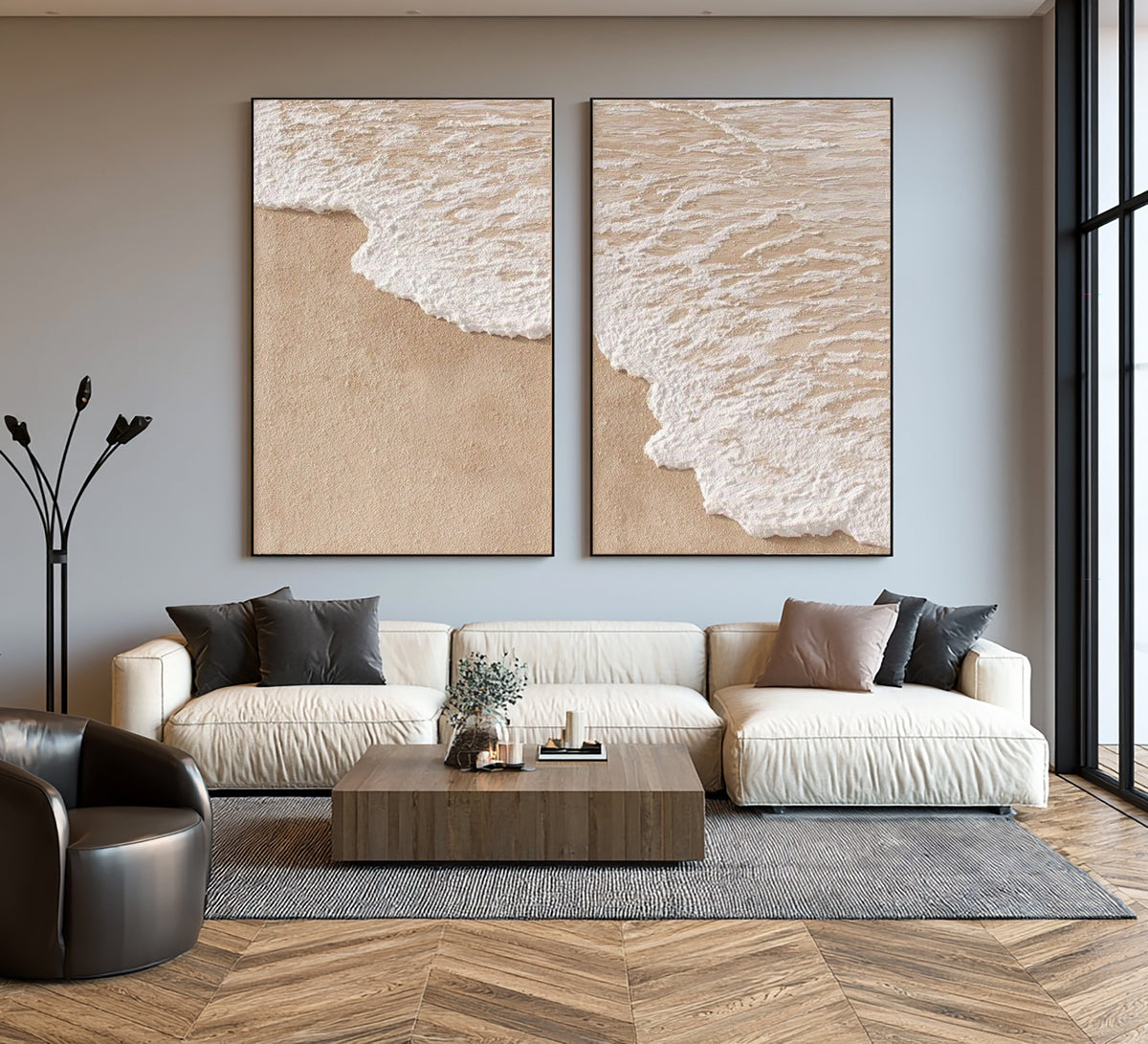 Where The Tide Meets The Shore Diptych Coastal Wall Art Textured Ocean Wave Painting Beach House Decor