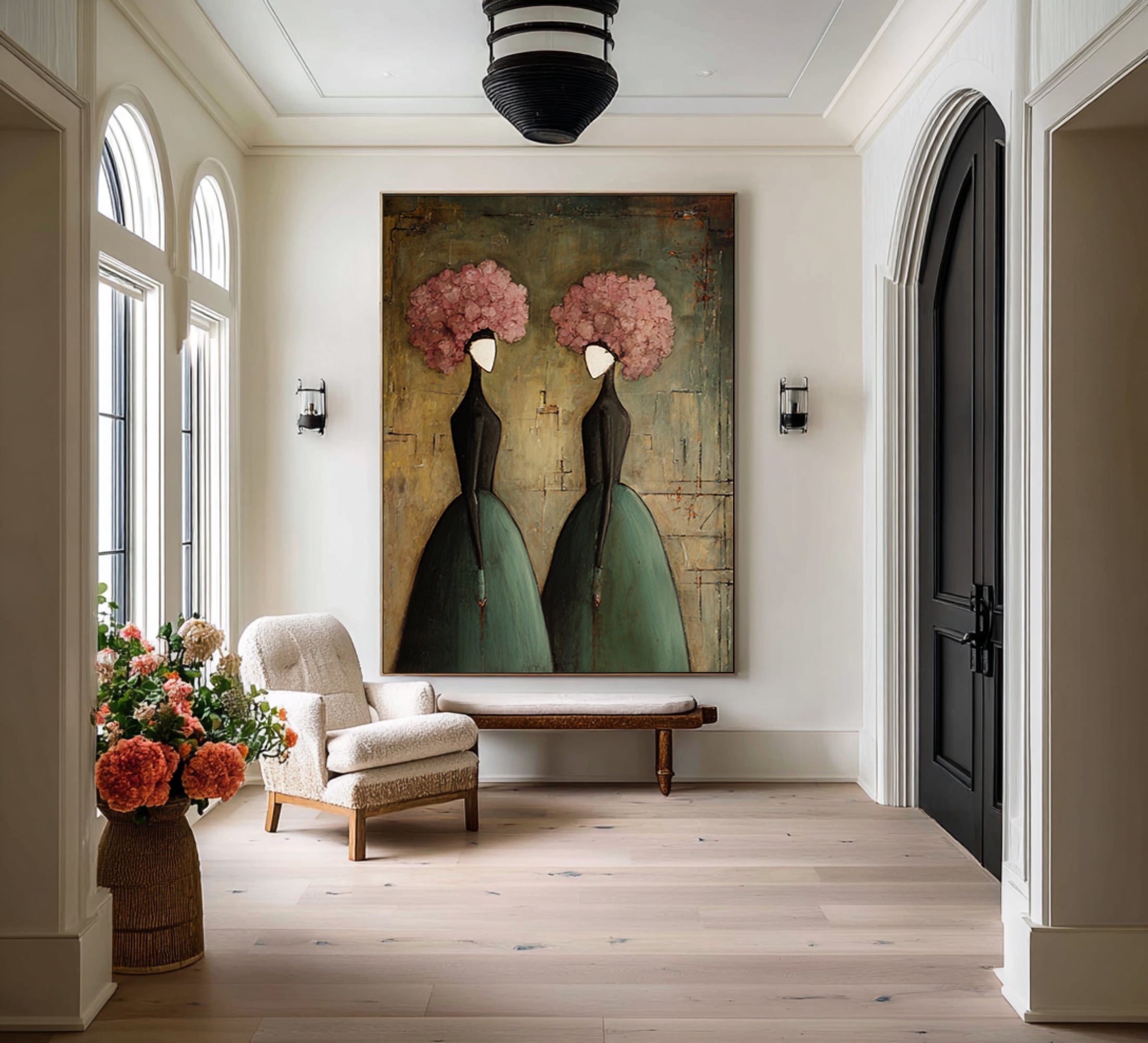 Large Floral Figurative Wall Art Elegant Women Canvas Painting