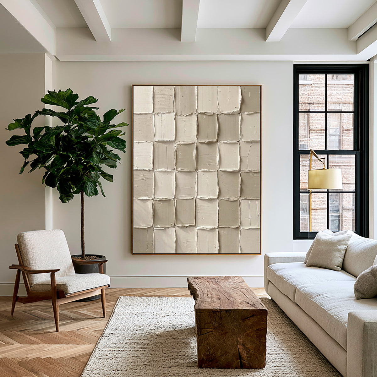 Fragments Finding Their Rhythm Large Textured Ivory Abstract Wall Art Modular Relief Artwork