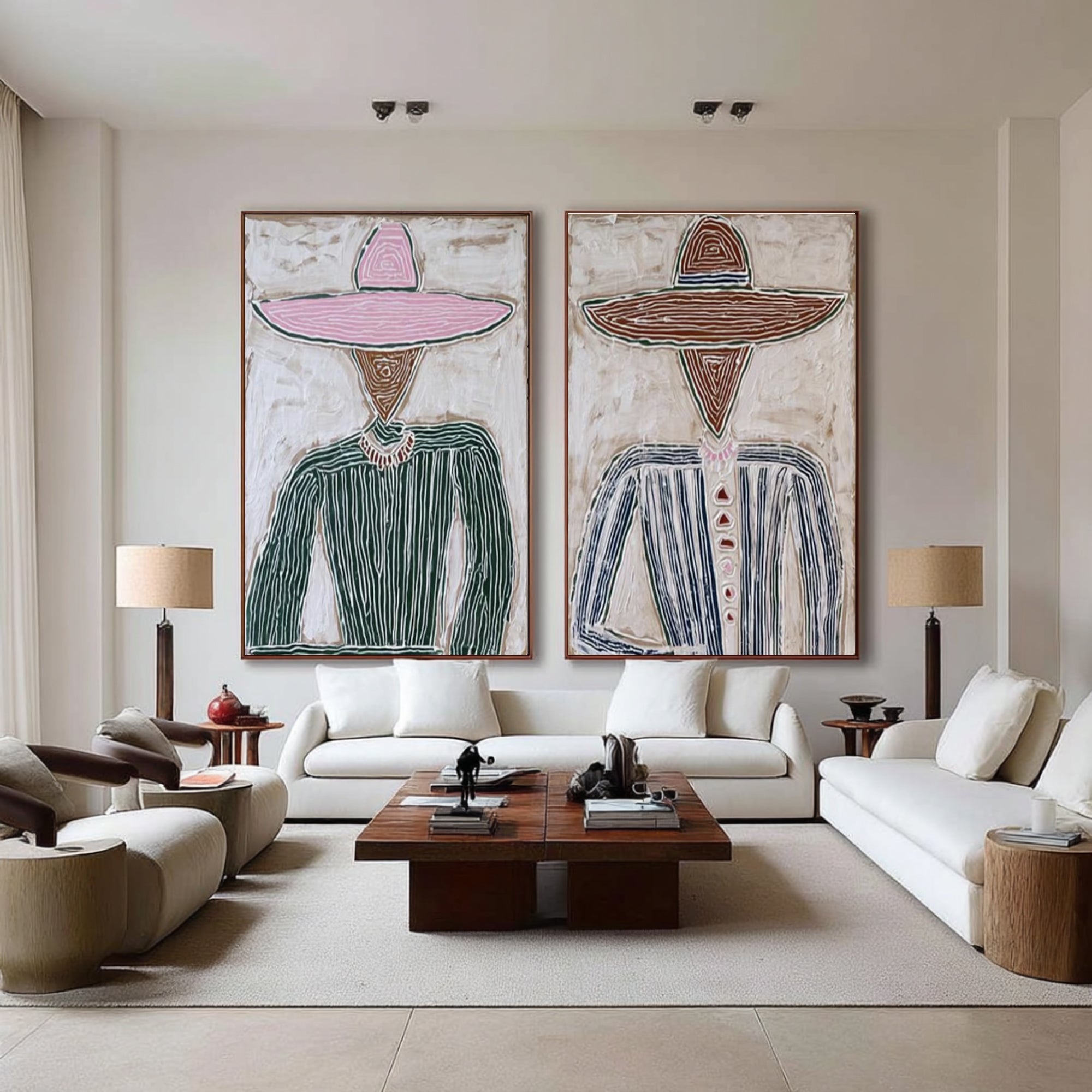 Large Abstract Couple Portrait Painting Modern Diptych Wall Art | ArtvistaGallery