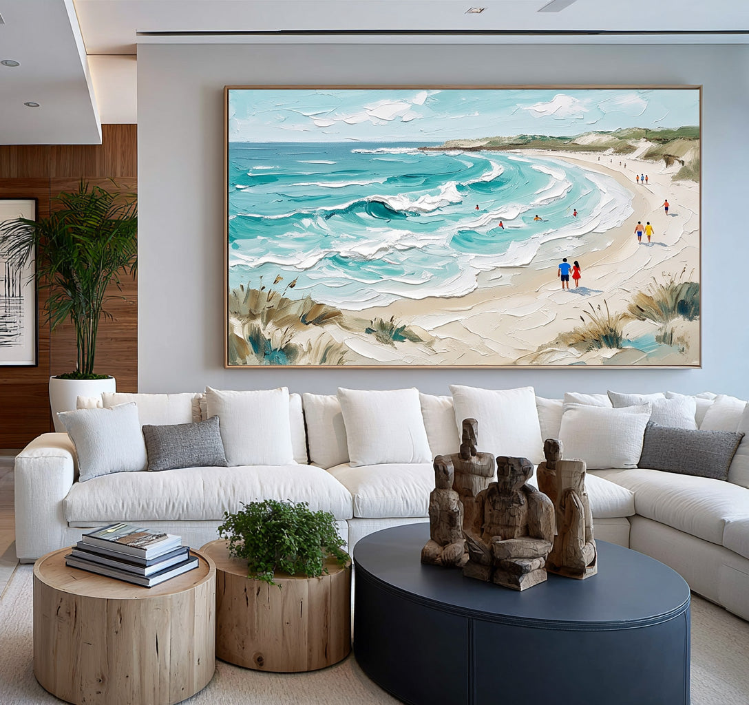Turquoise Ocean Waves White Surf Textured Coastal Wall Art Painting