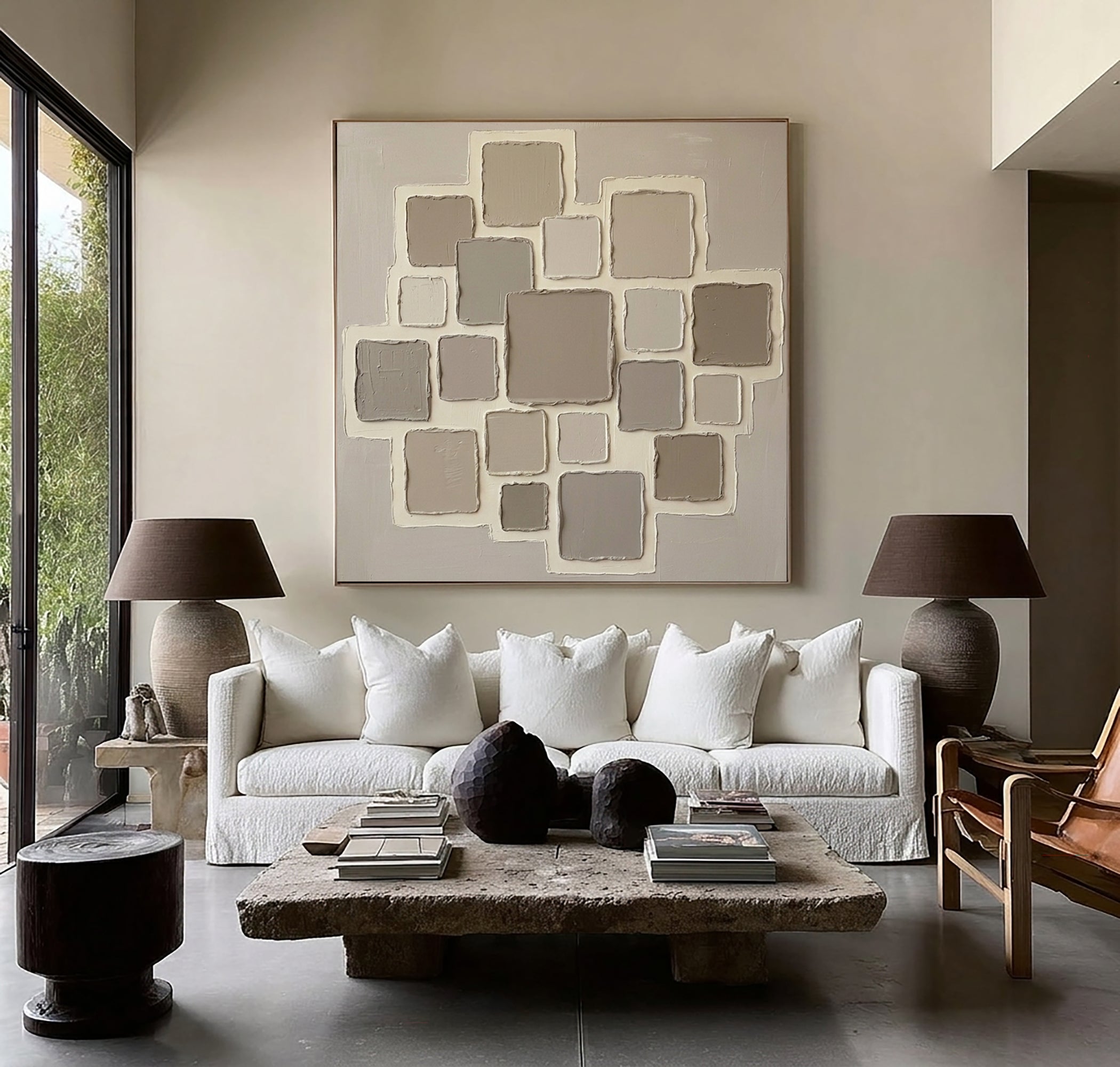 Large Linear Texture Oil Painting – Modern Neutral Abstract Wall Art 