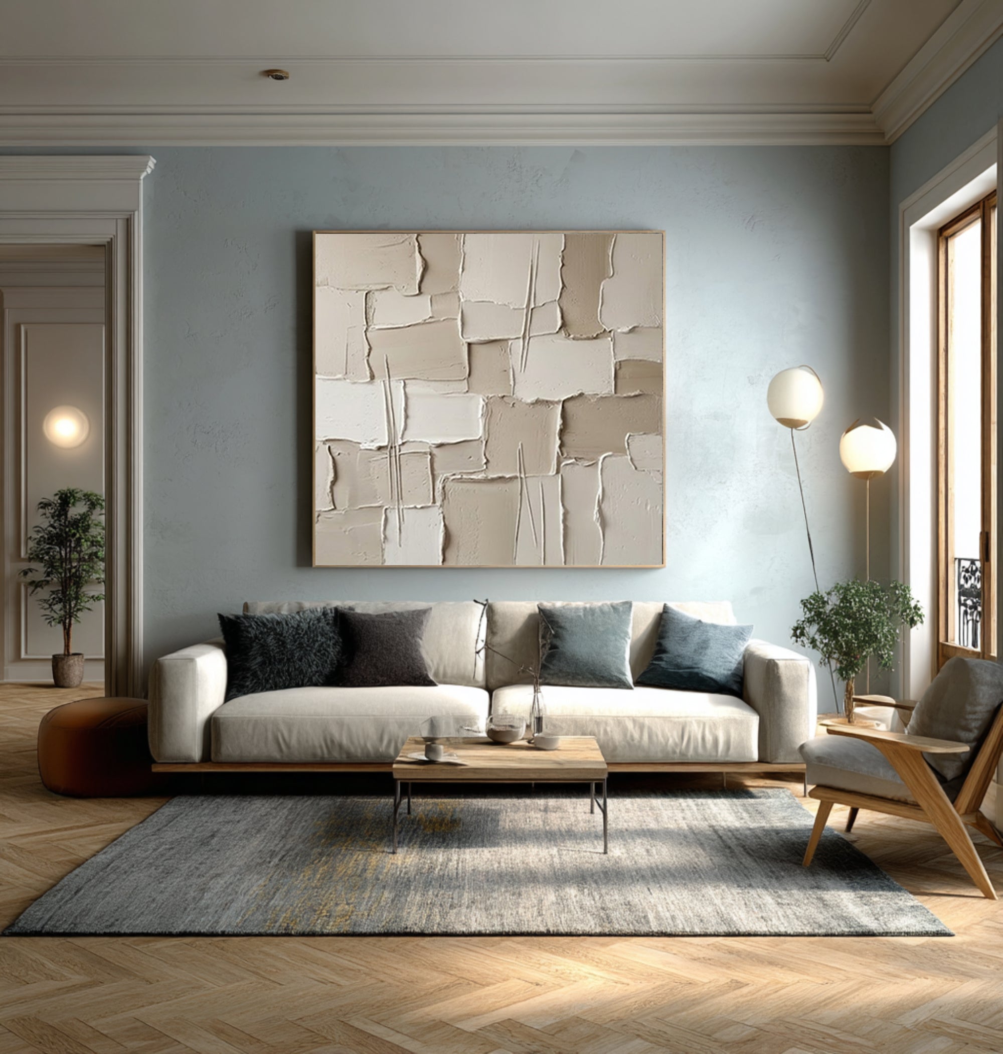 Large Architectural Collage Wall Art Neutral Textured Relief Painting