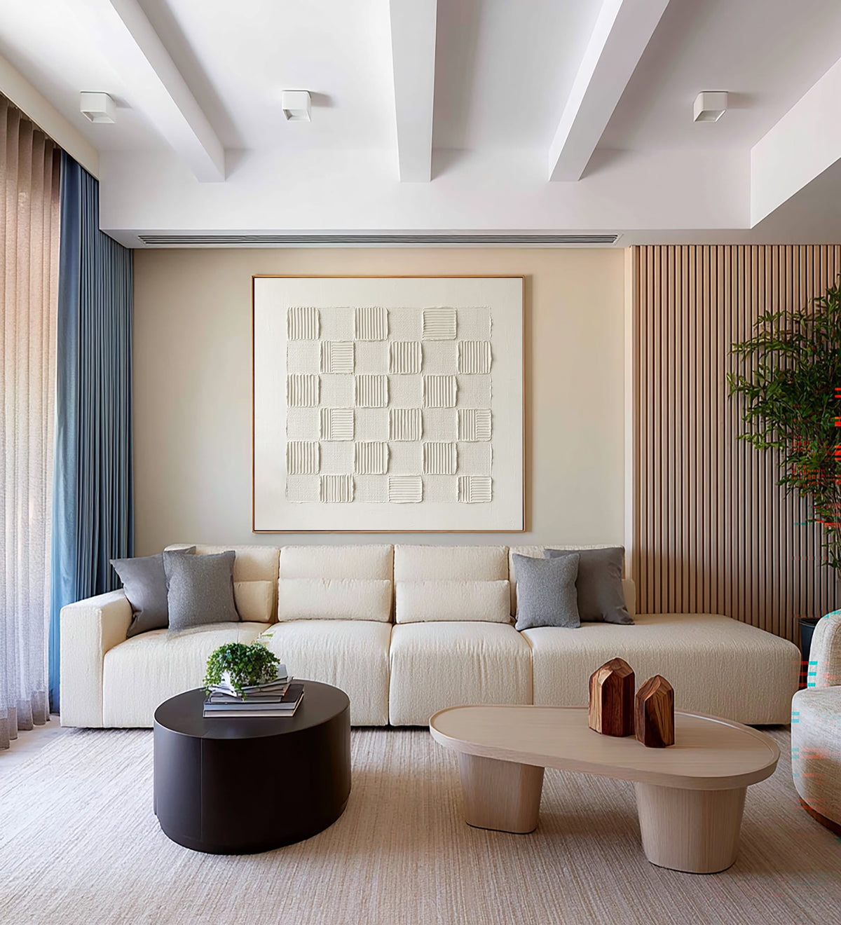 Woven Rhythm White Textured Wall Art Large Abstract Relief Painting Modern Minimalist Interior Decor