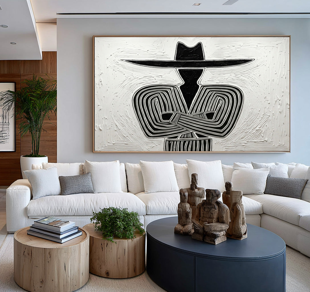 Large Oil Painting Textured Abstract Cowboy Minimalist Western Wall Art