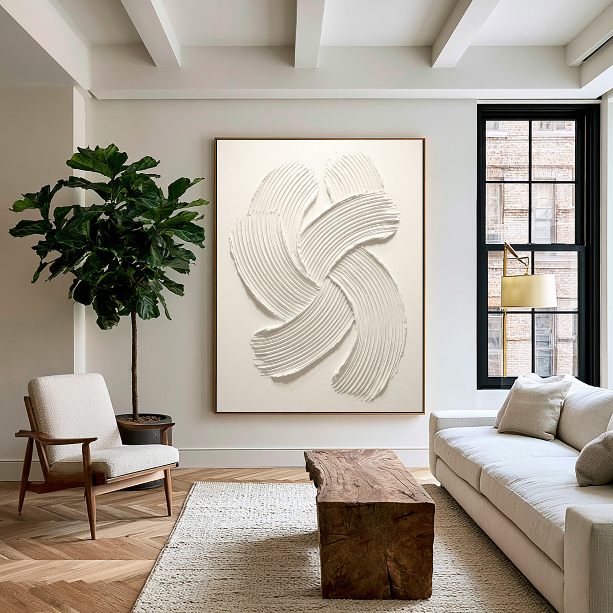 Soft Spiral Sculptural White Abstract Painting Handmade Textured Relief Minimalist Contemporary Wall Art