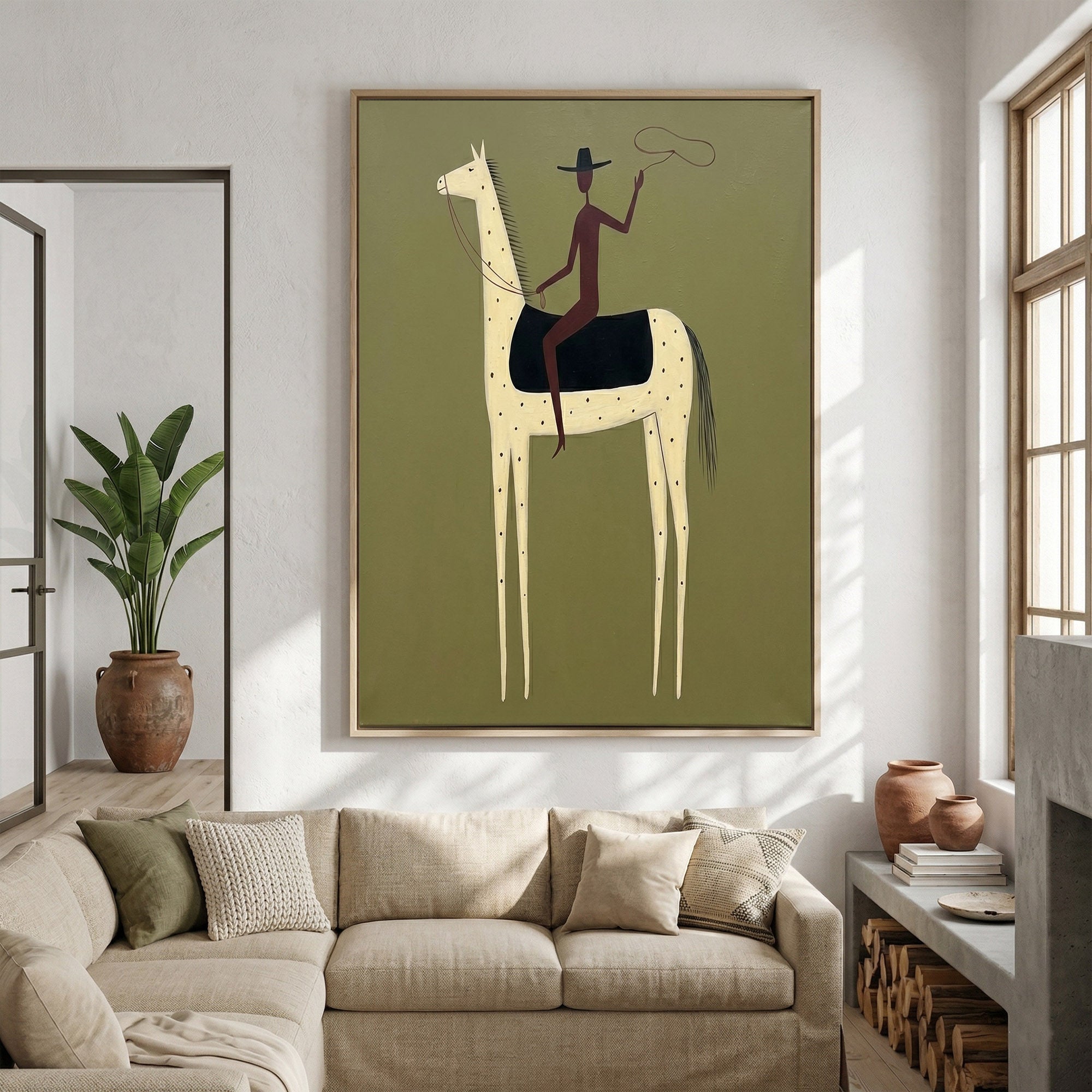 Large Cowboy Horse Wall Art Contemporary Western Minimalist Painting