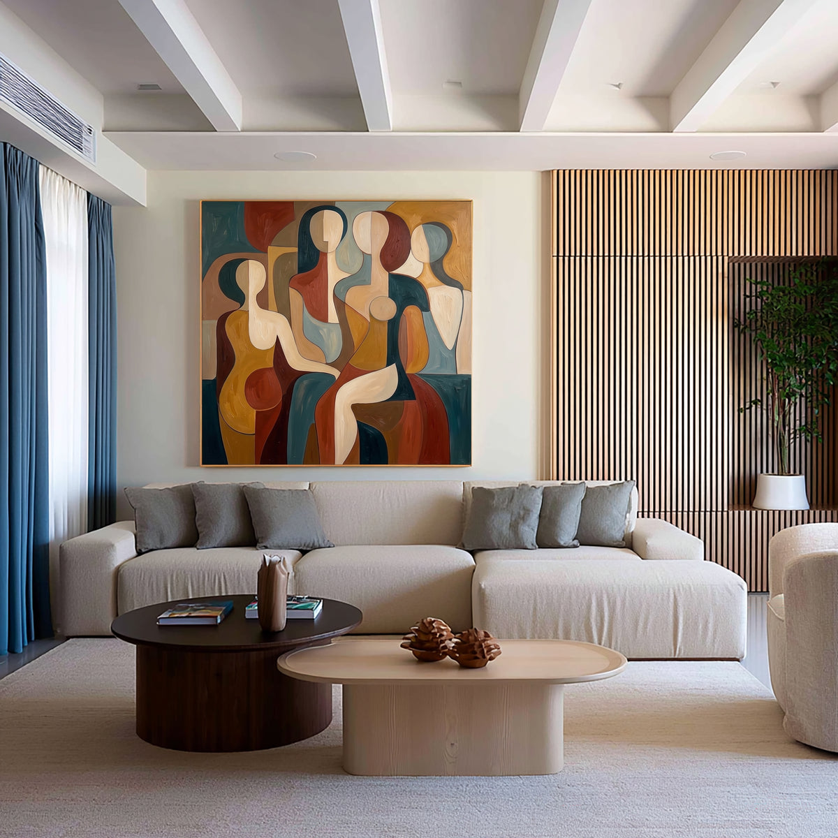 Large Modern Abstract Female Figures Wall Art Colorful Figurative Oil Painting Geometric Women Portrait Contemporary Living Room Decor