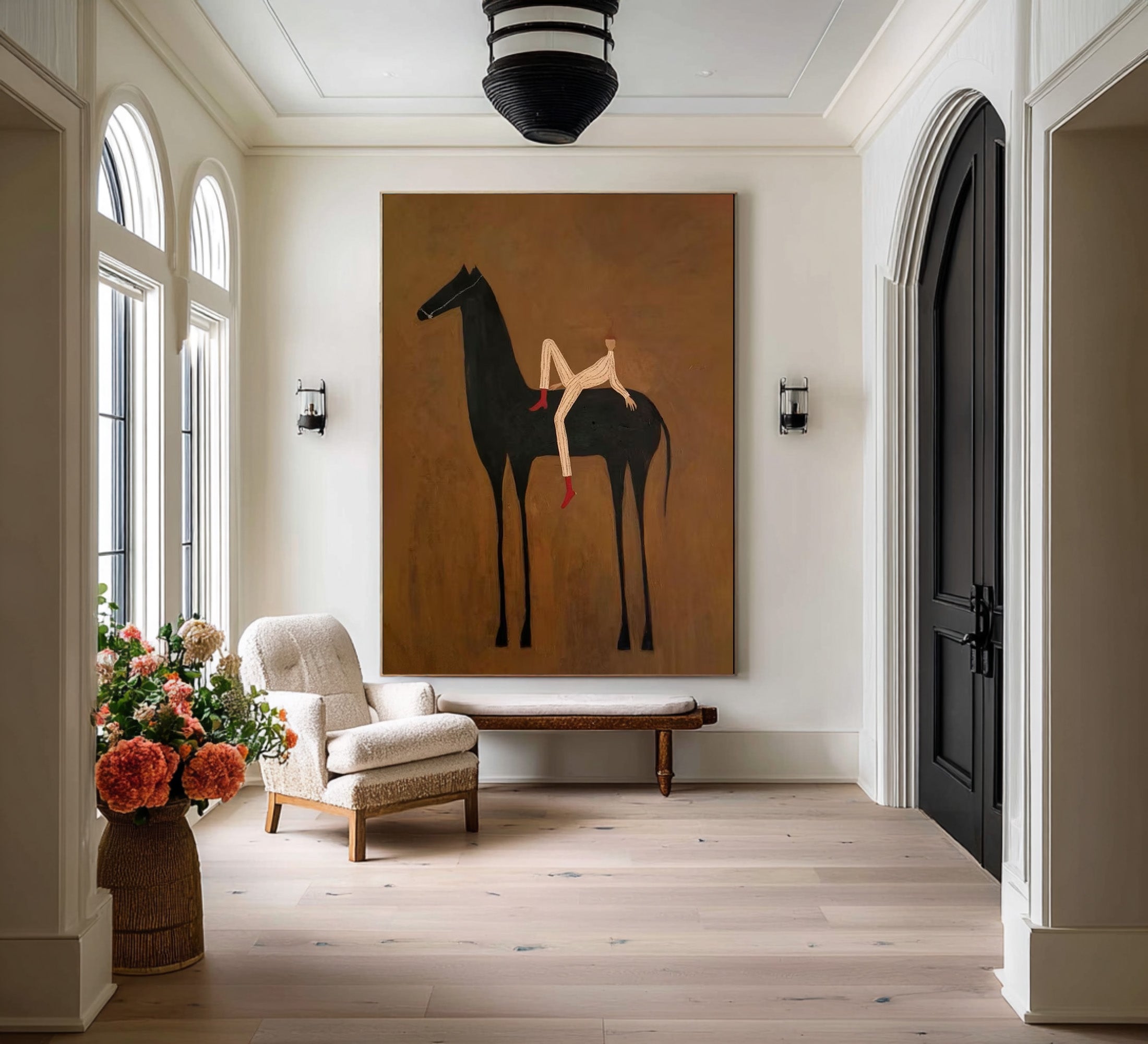 Large Abstract Horse Rider Wall Art Contemporary Equestrian Painting