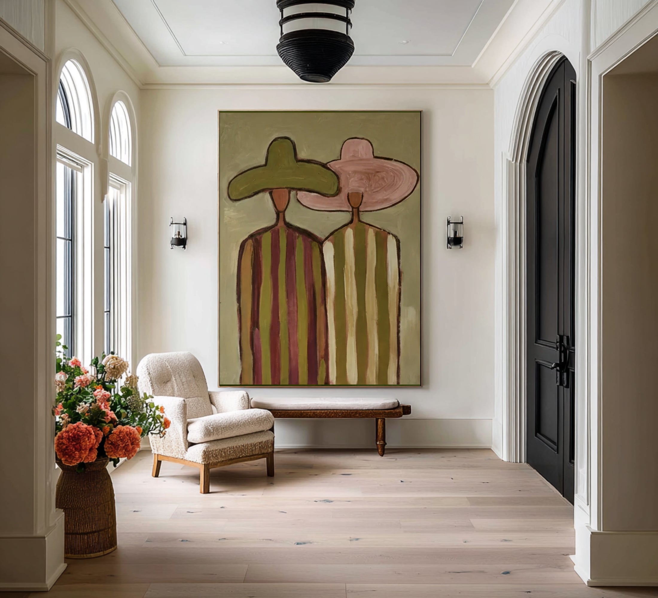 Contemporary Boho Couple Painting Elegant Abstract Figure Wall Decor