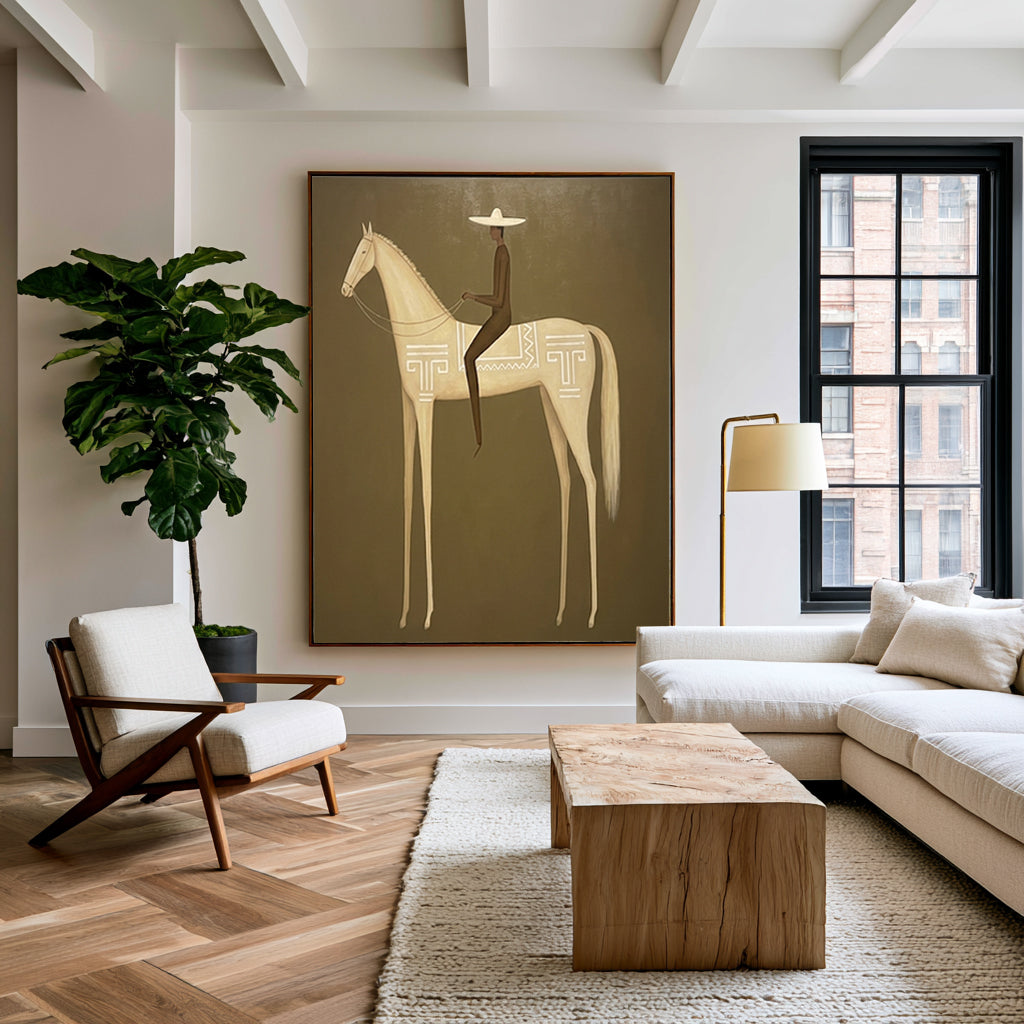 Large Luxury Western Equestrian Wall Art Horse Rider Oil Painting Cowboy Cowgirl Inspired Vintage Americana Artwork Modern Home Decor