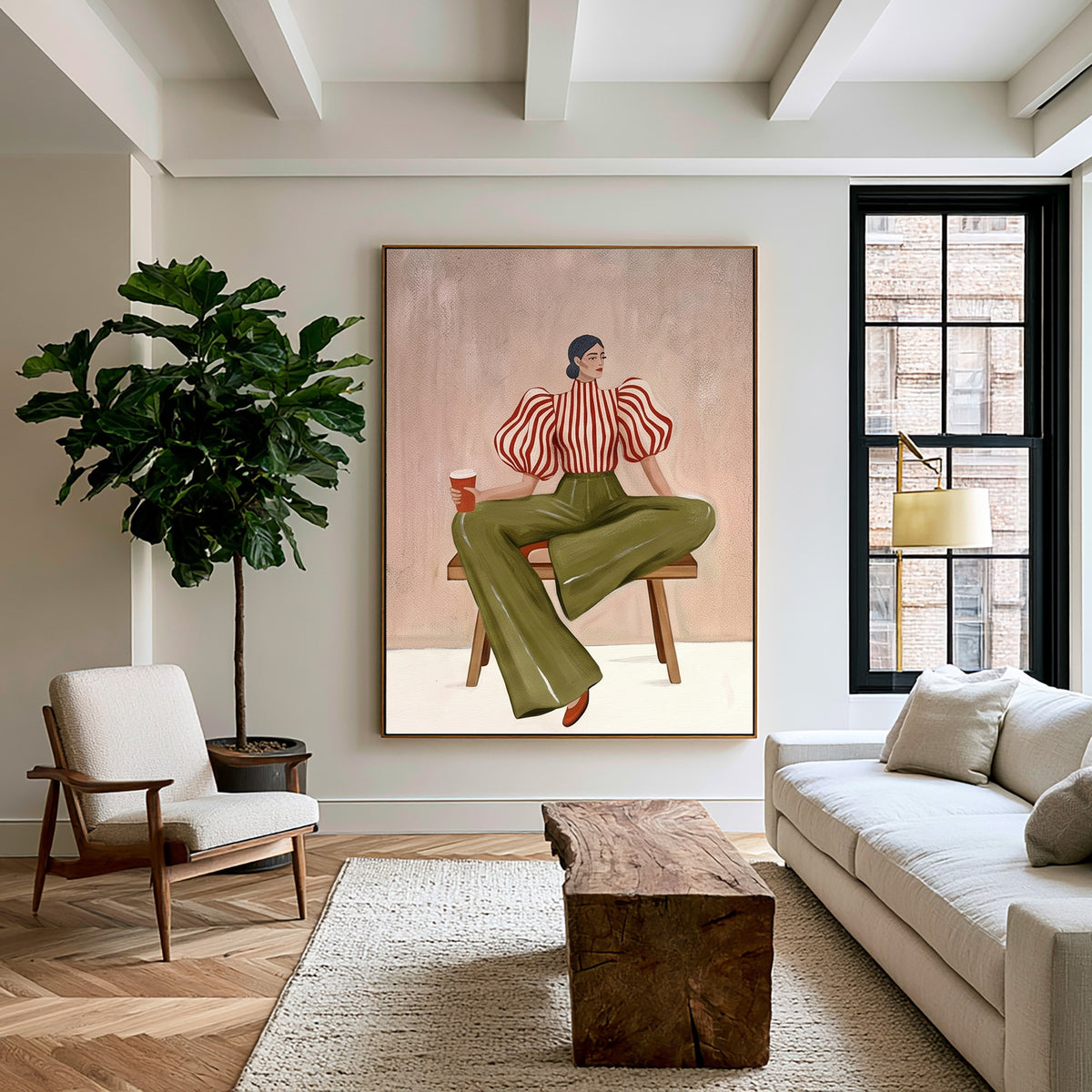 A Seat of Her Own Contemporary Fashion Figurative Painting Hand Painted Wall Art